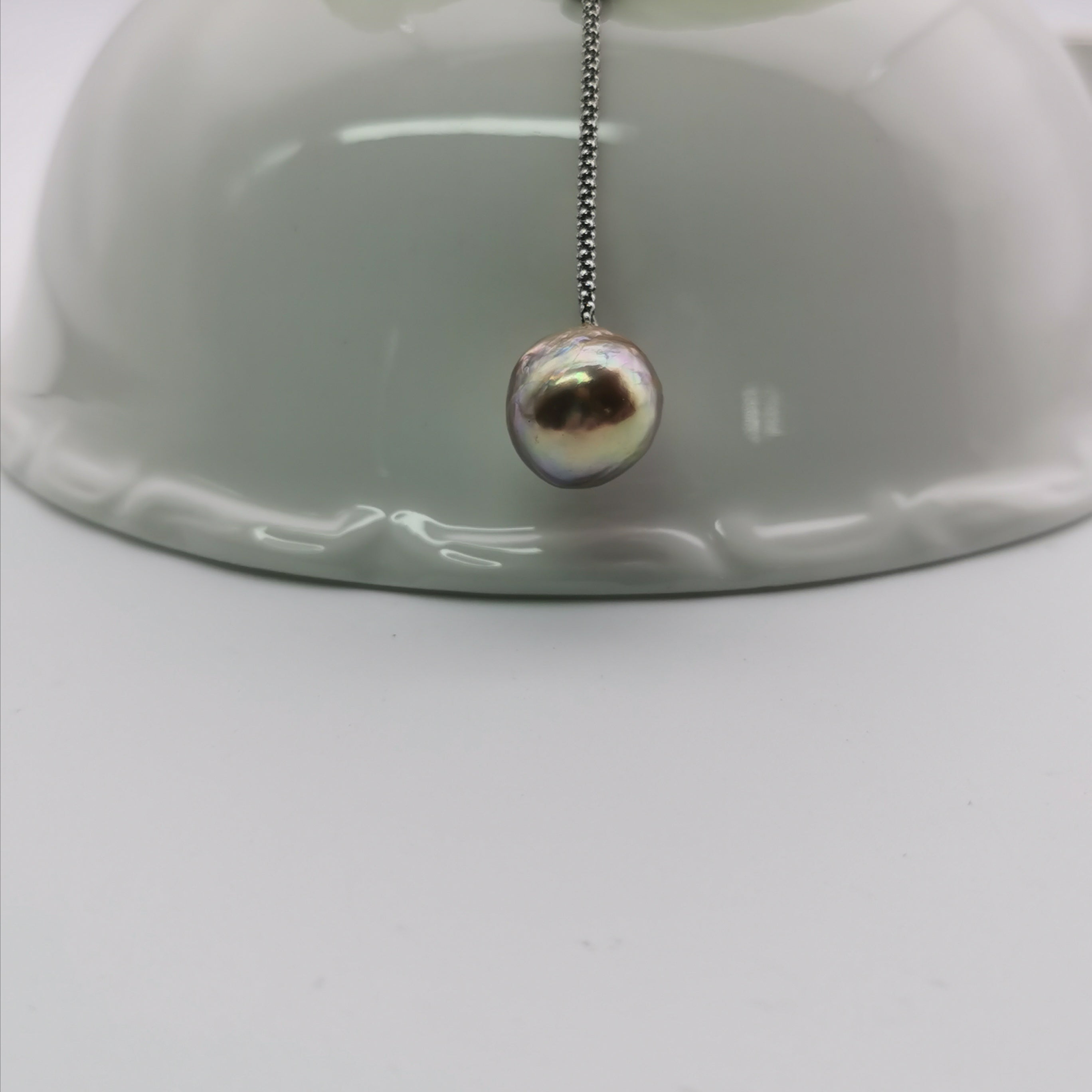 Sterling silver with cubic zircon unique colour freshwater pearl barque necklace