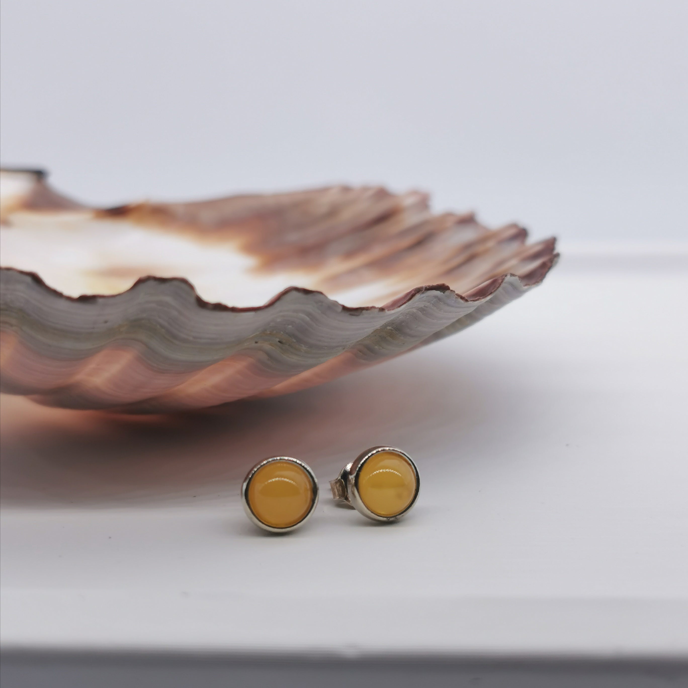 7.8mm Baltic Amber sterling silver stud earring