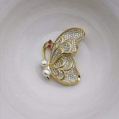 Butterfly freshwater pearl brooch