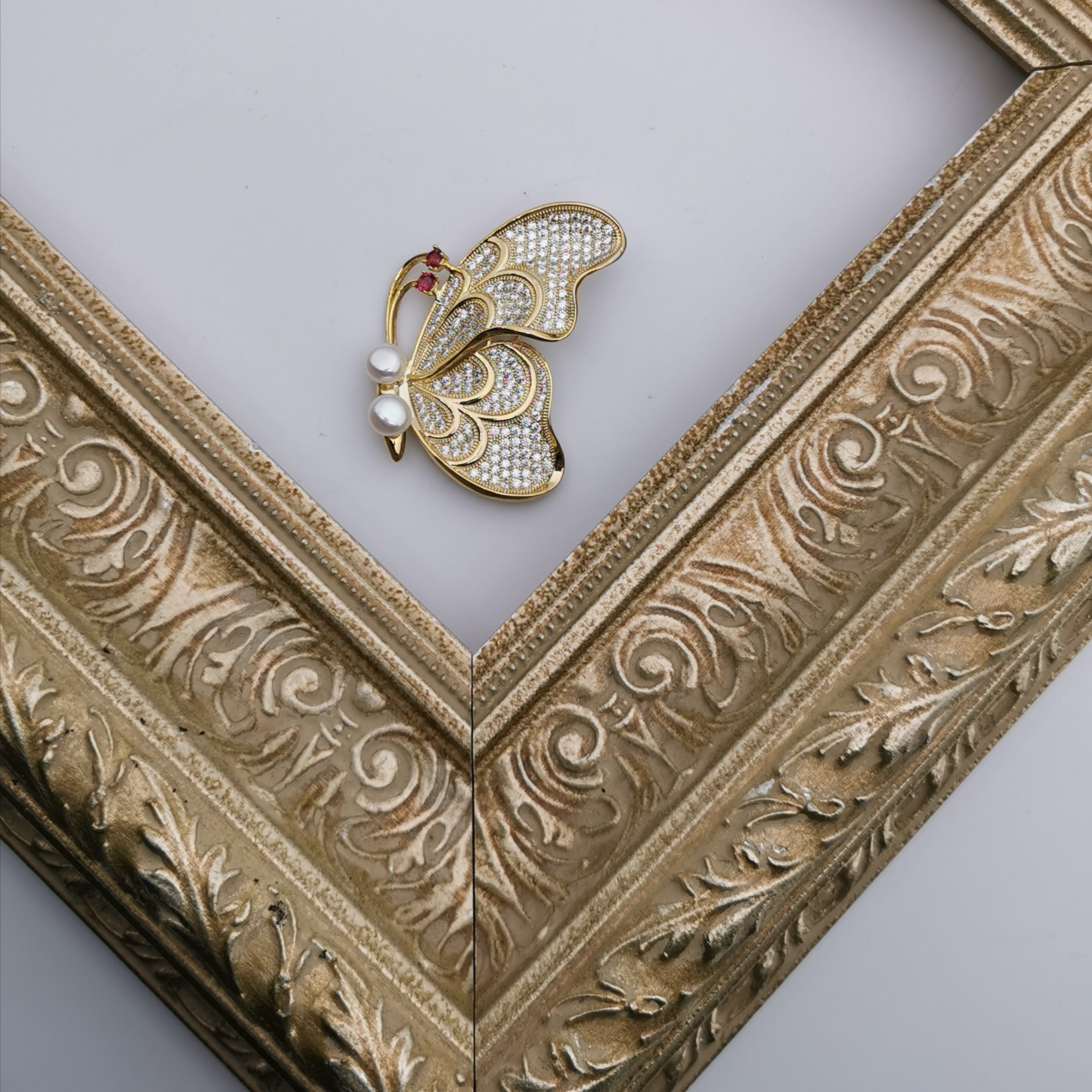 Butterfly freshwater pearl brooch