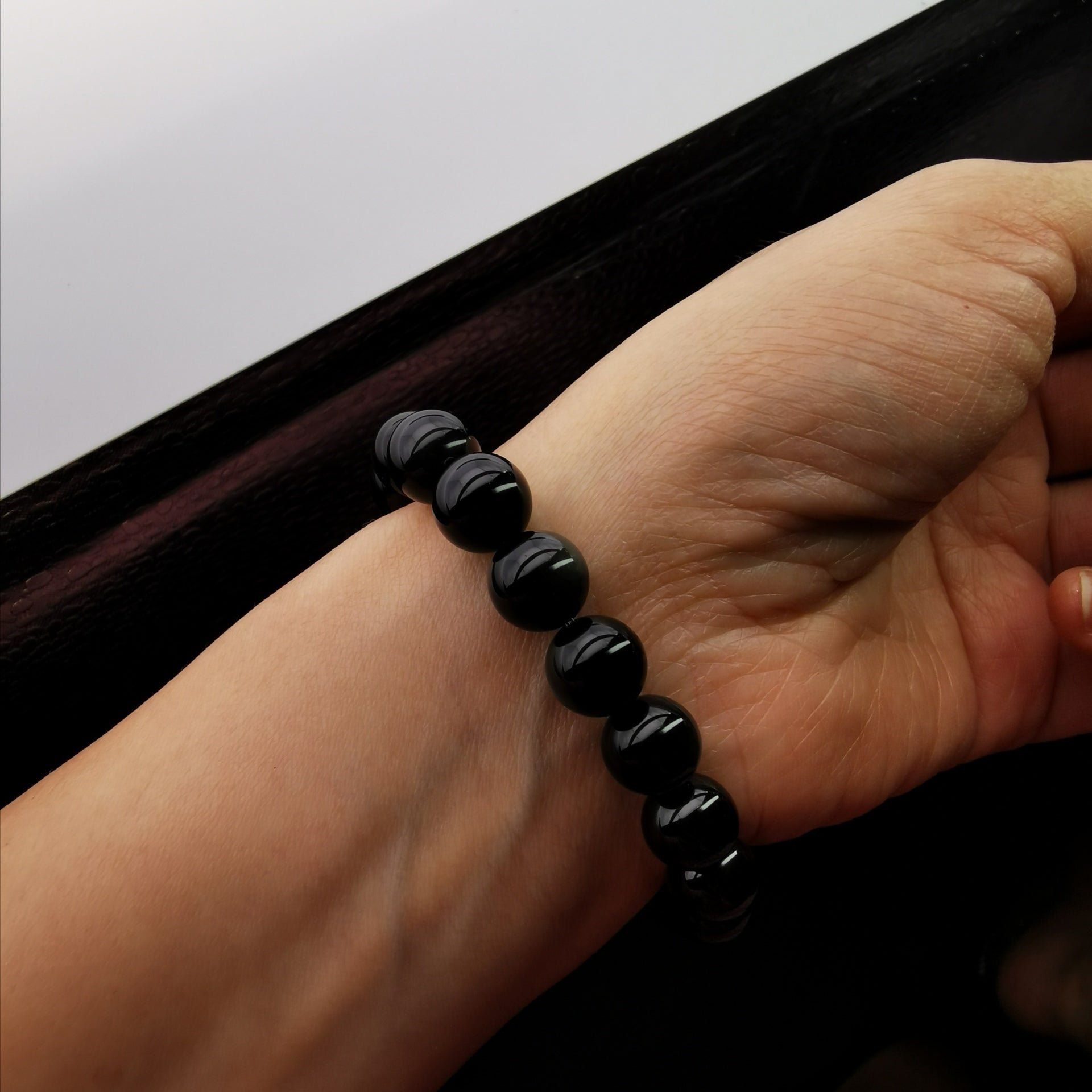 Unisex sterling silver 3D Pixiu with rainbow obsidian strech bracelet