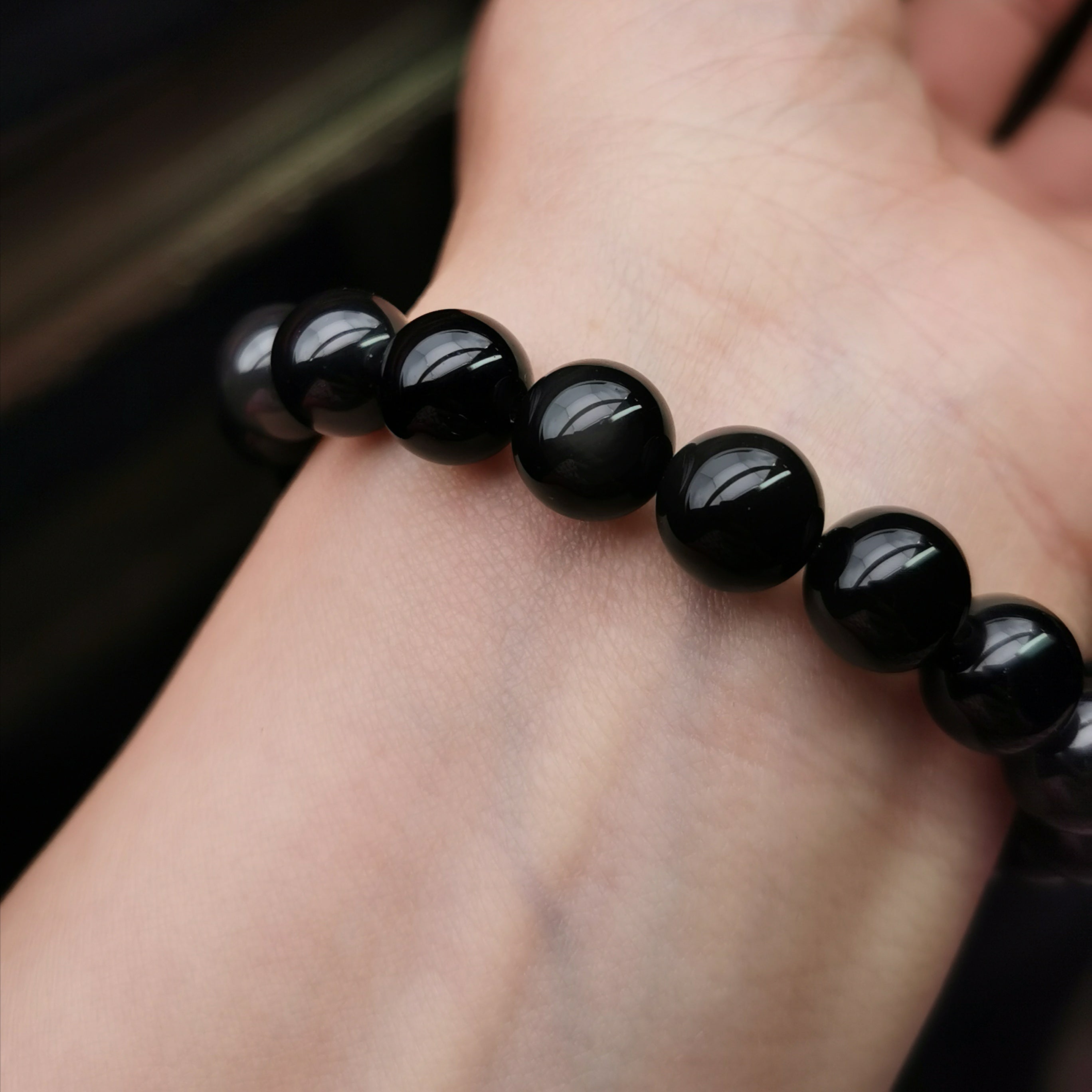 Unisex sterling silver 3D Pixiu with rainbow obsidian strech bracelet