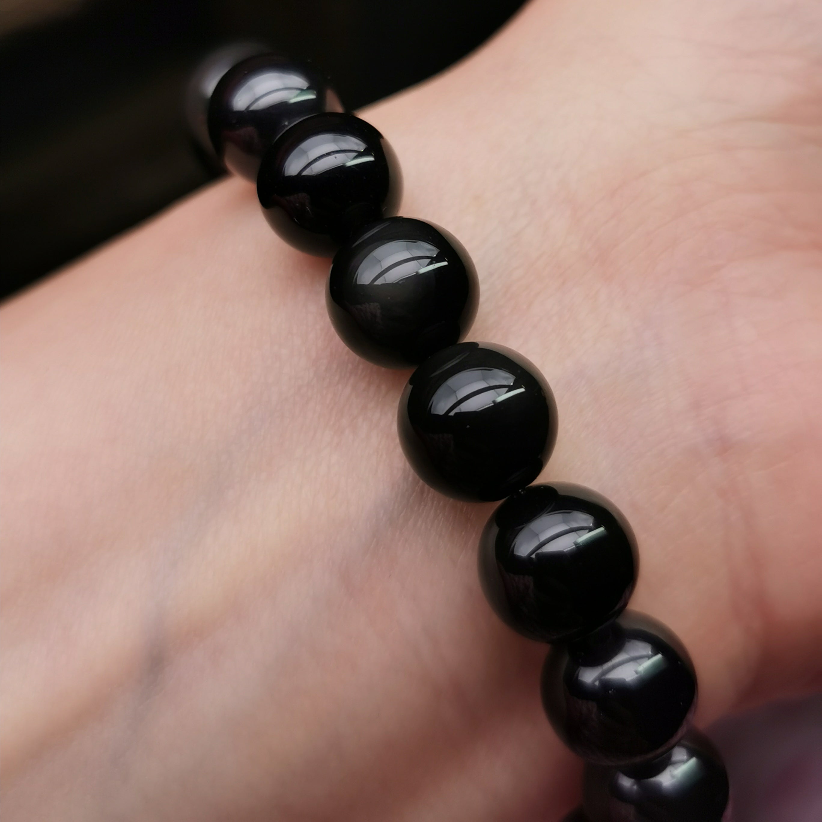 Unisex sterling silver 3D Pixiu with rainbow obsidian strech bracelet