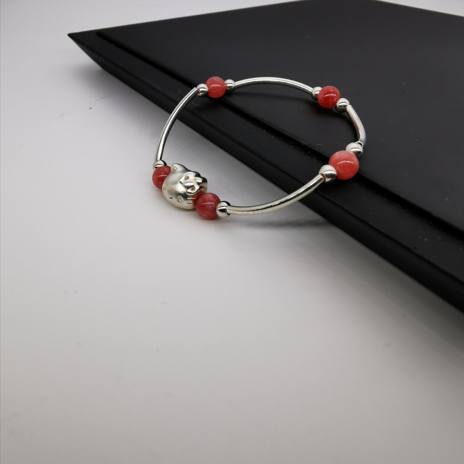 Handmade cute 3D s999 silver with Rhodochrosite stretch brelect