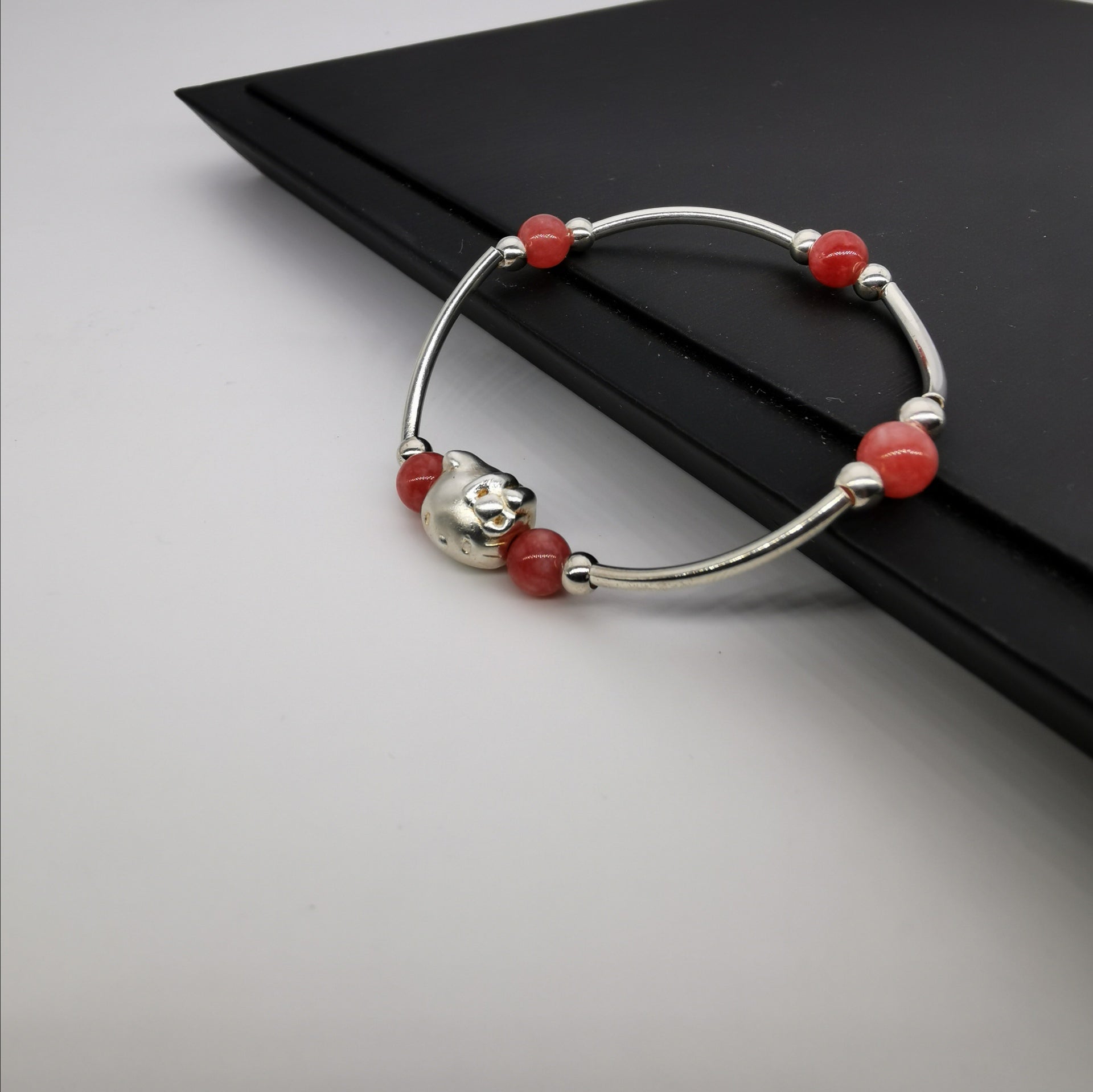Handmade cute 3D s999 silver with Rhodochrosite stretch brelect