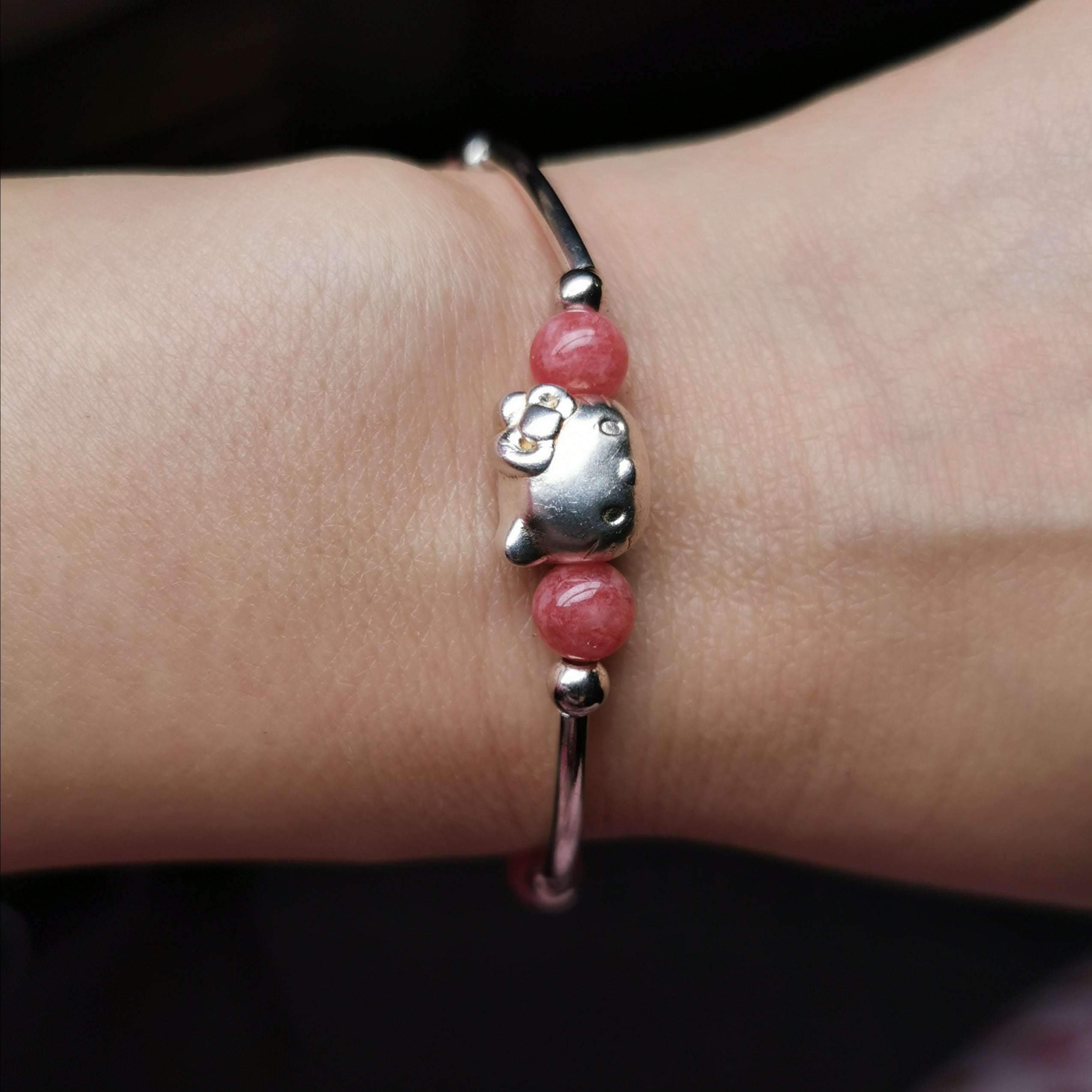 Handmade cute 3D s999 silver with Rhodochrosite stretch brelect