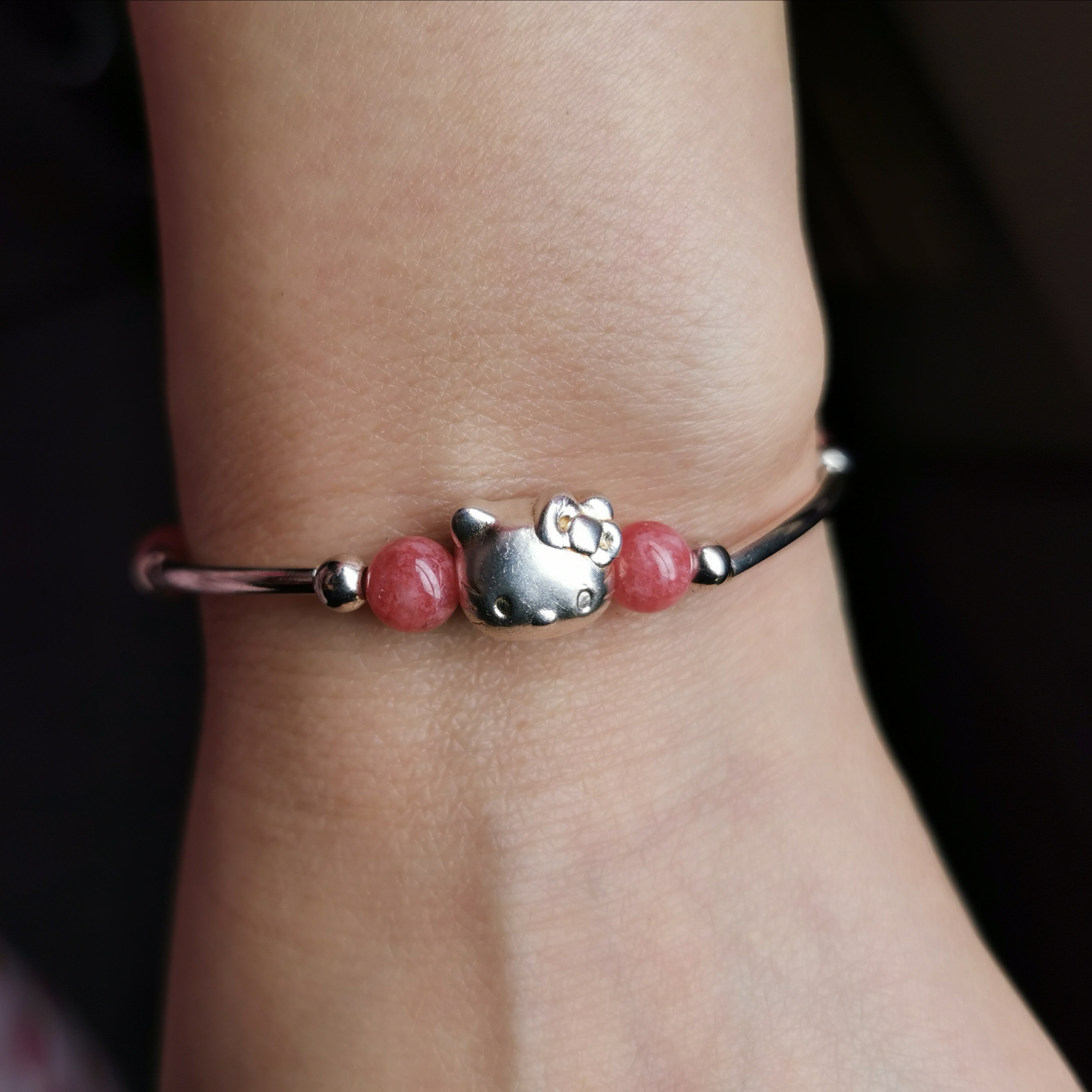 Handmade cute 3D s999 silver with Rhodochrosite stretch brelect