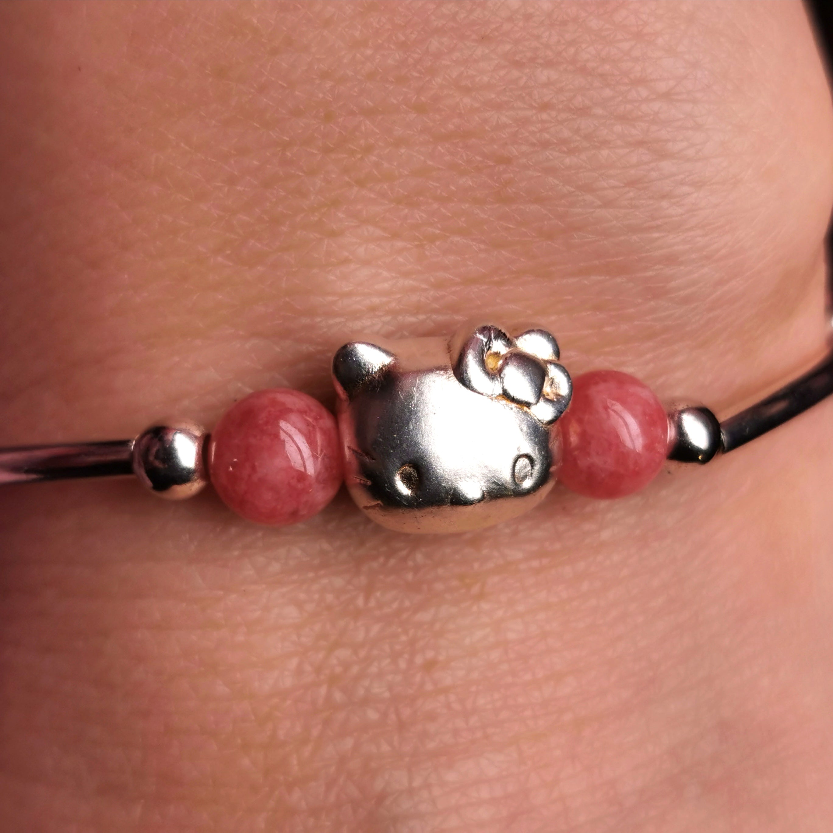 Handmade cute 3D s999 silver with Rhodochrosite stretch brelect