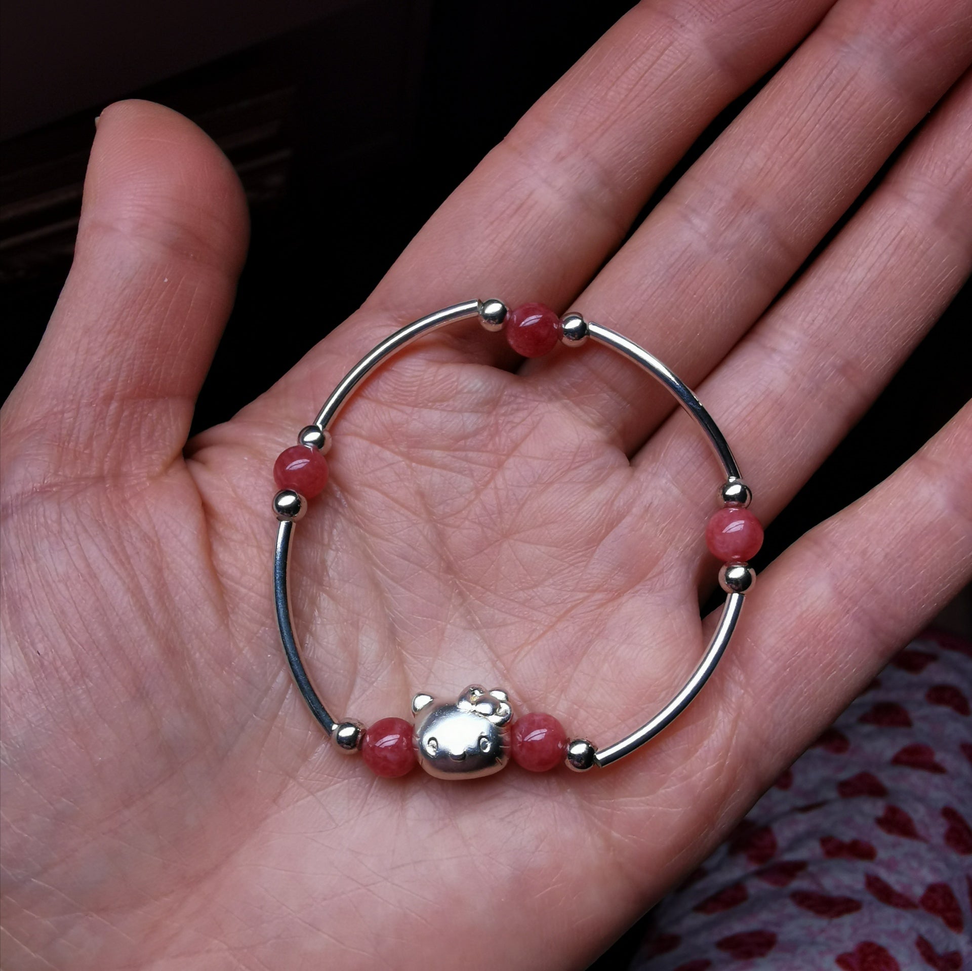 Handmade cute 3D s999 silver with Rhodochrosite stretch brelect