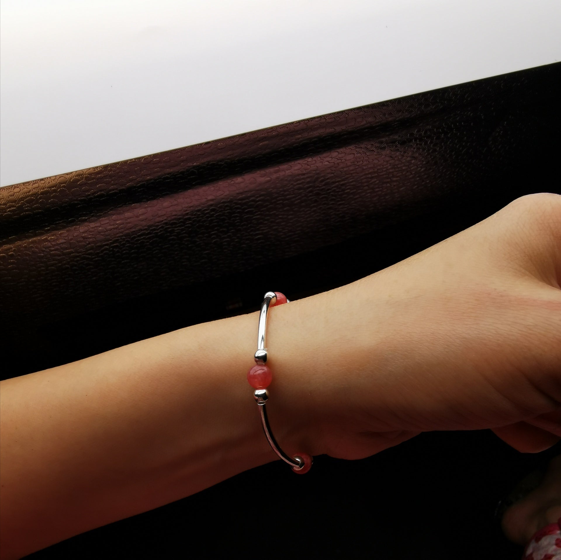 Handmade cute 3D s999 silver with Rhodochrosite stretch brelect
