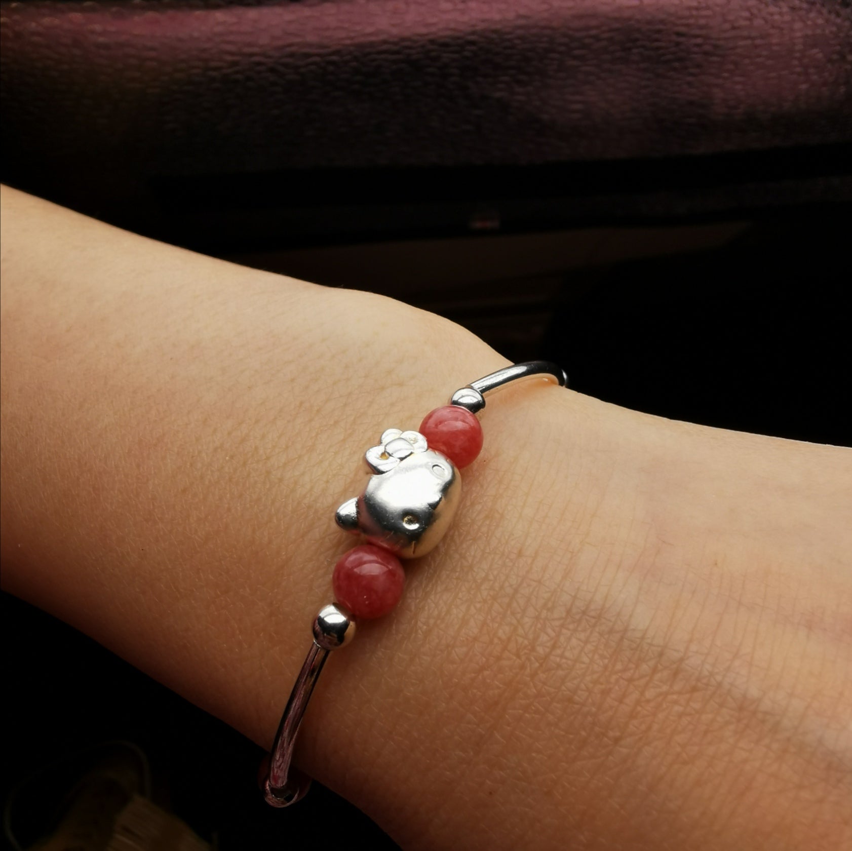 Handmade cute 3D s999 silver with Rhodochrosite stretch brelect