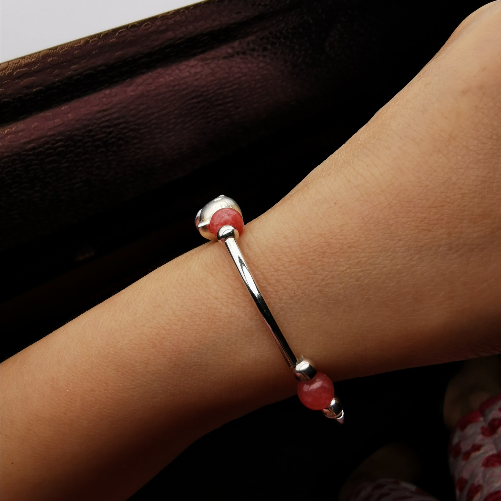 Handmade cute 3D s999 silver with Rhodochrosite stretch brelect