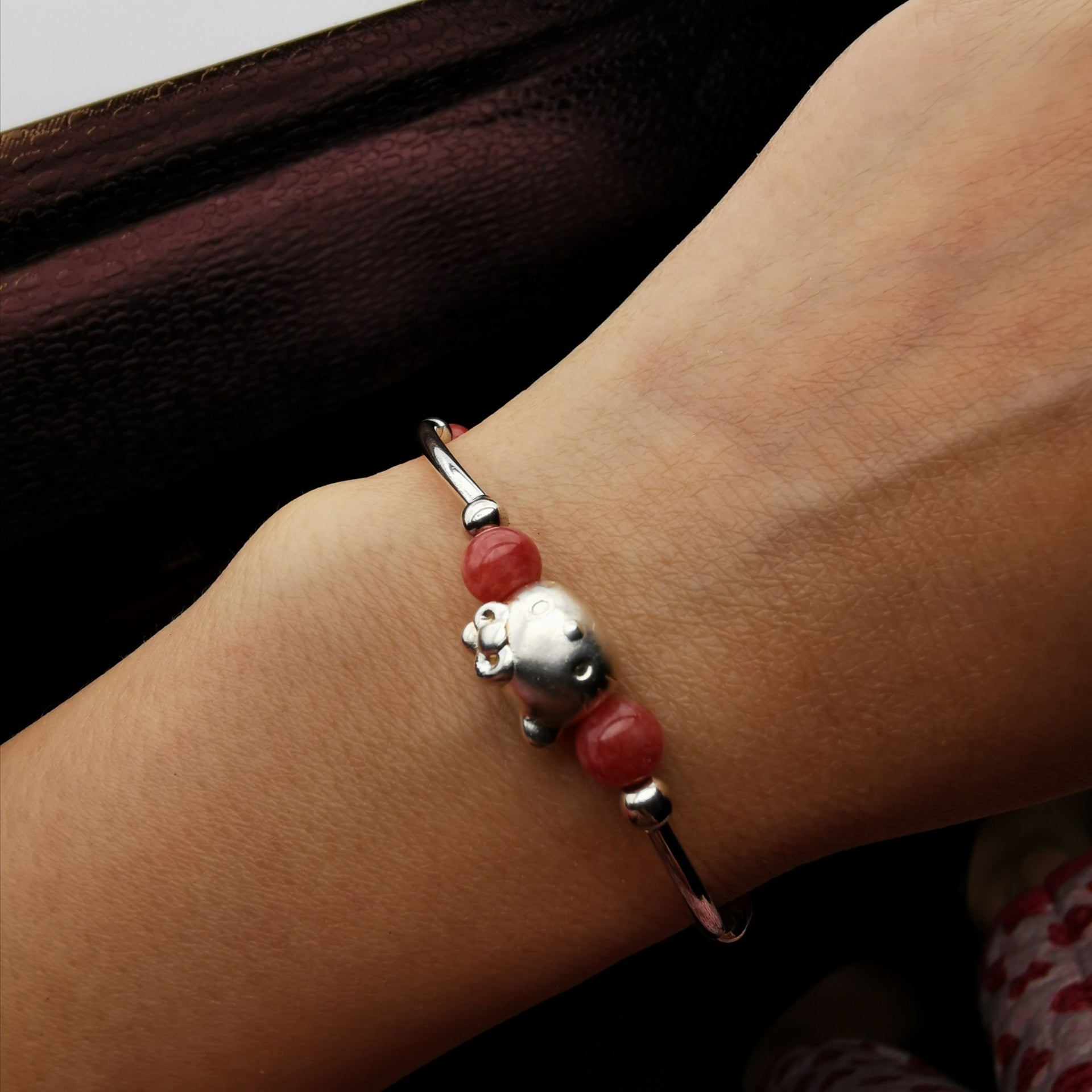 Handmade cute 3D s999 silver with Rhodochrosite stretch brelect