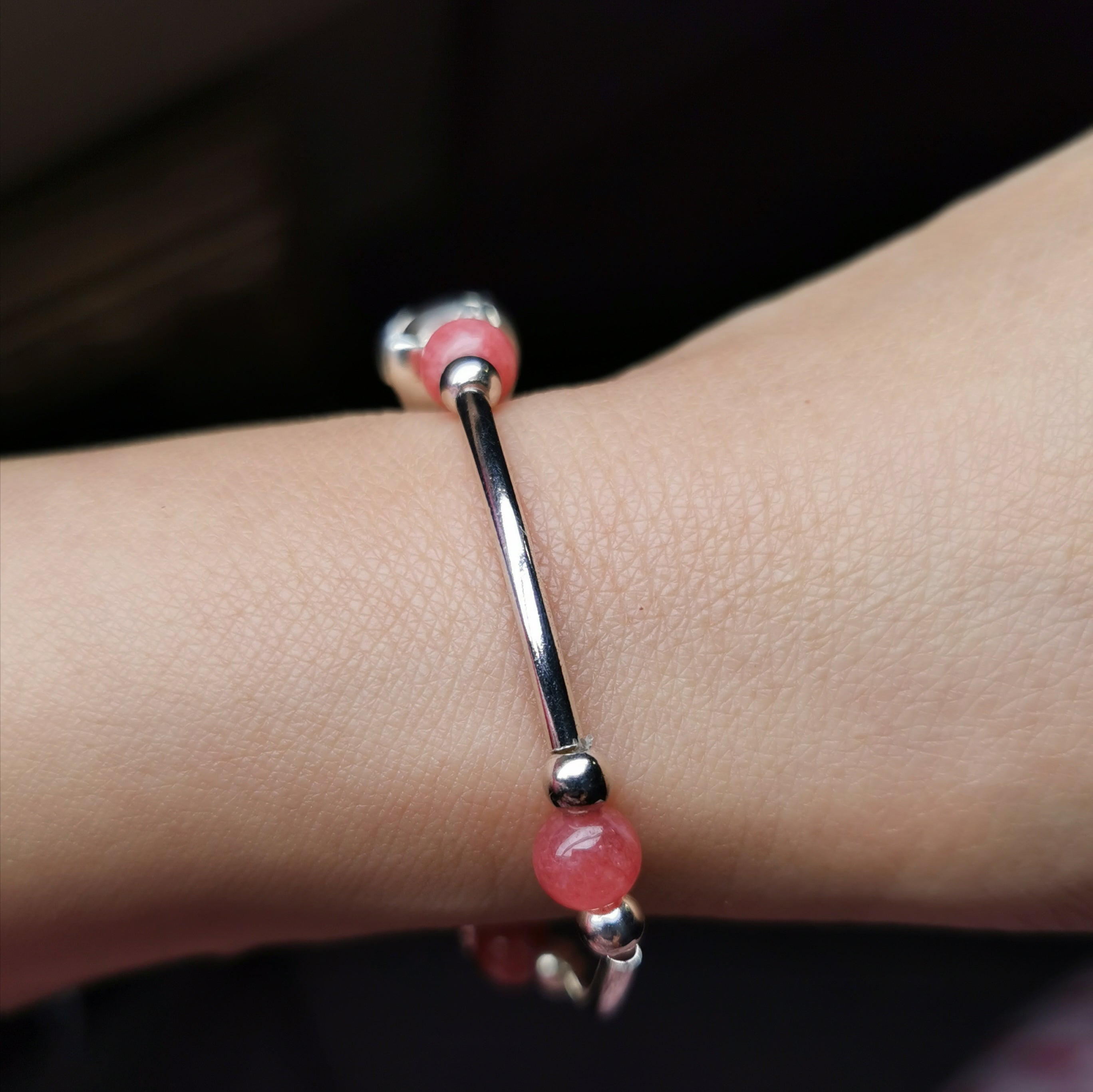 Handmade cute 3D s999 silver with Rhodochrosite stretch brelect