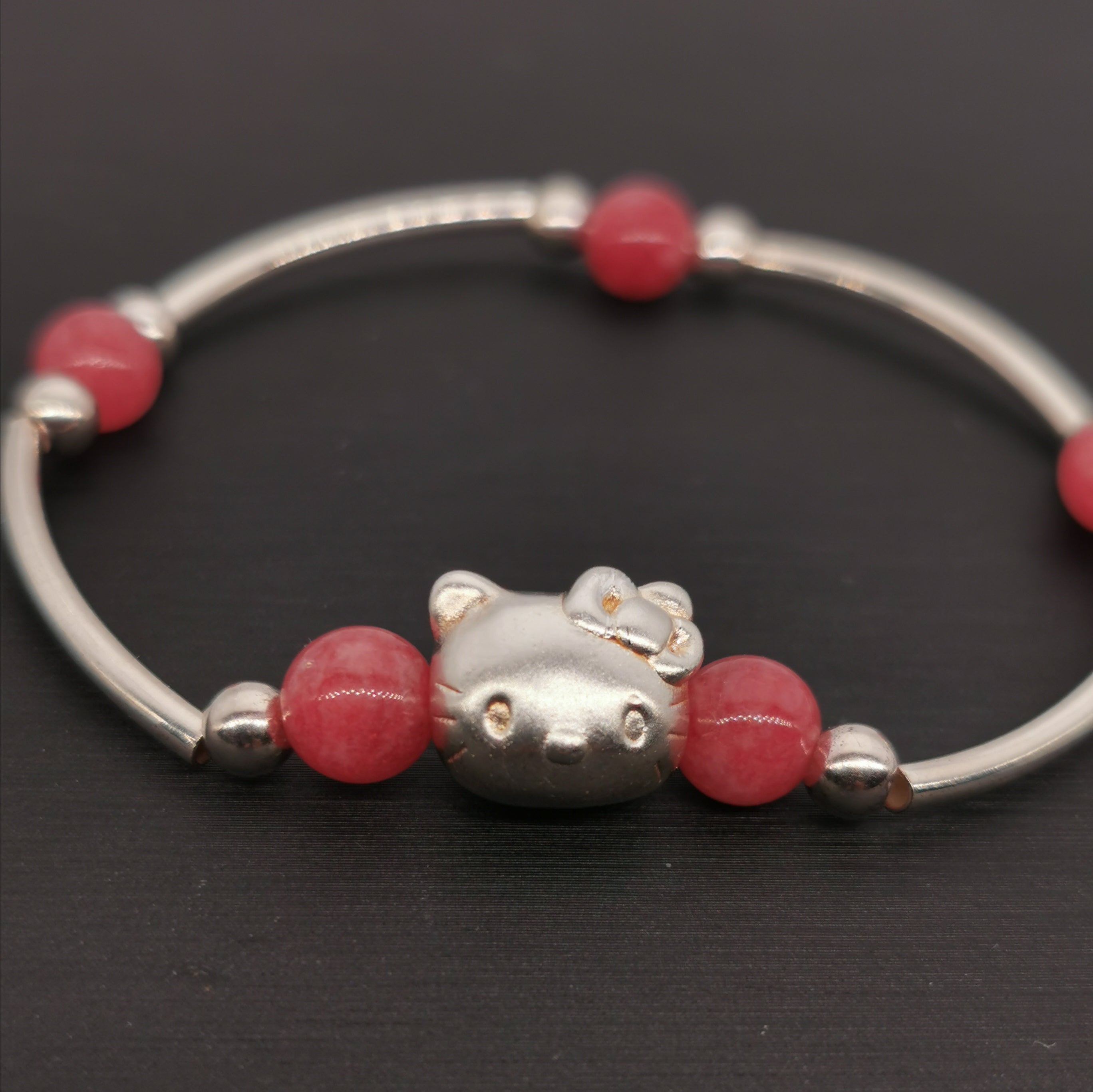 Handmade cute 3D s999 silver with Rhodochrosite stretch brelect