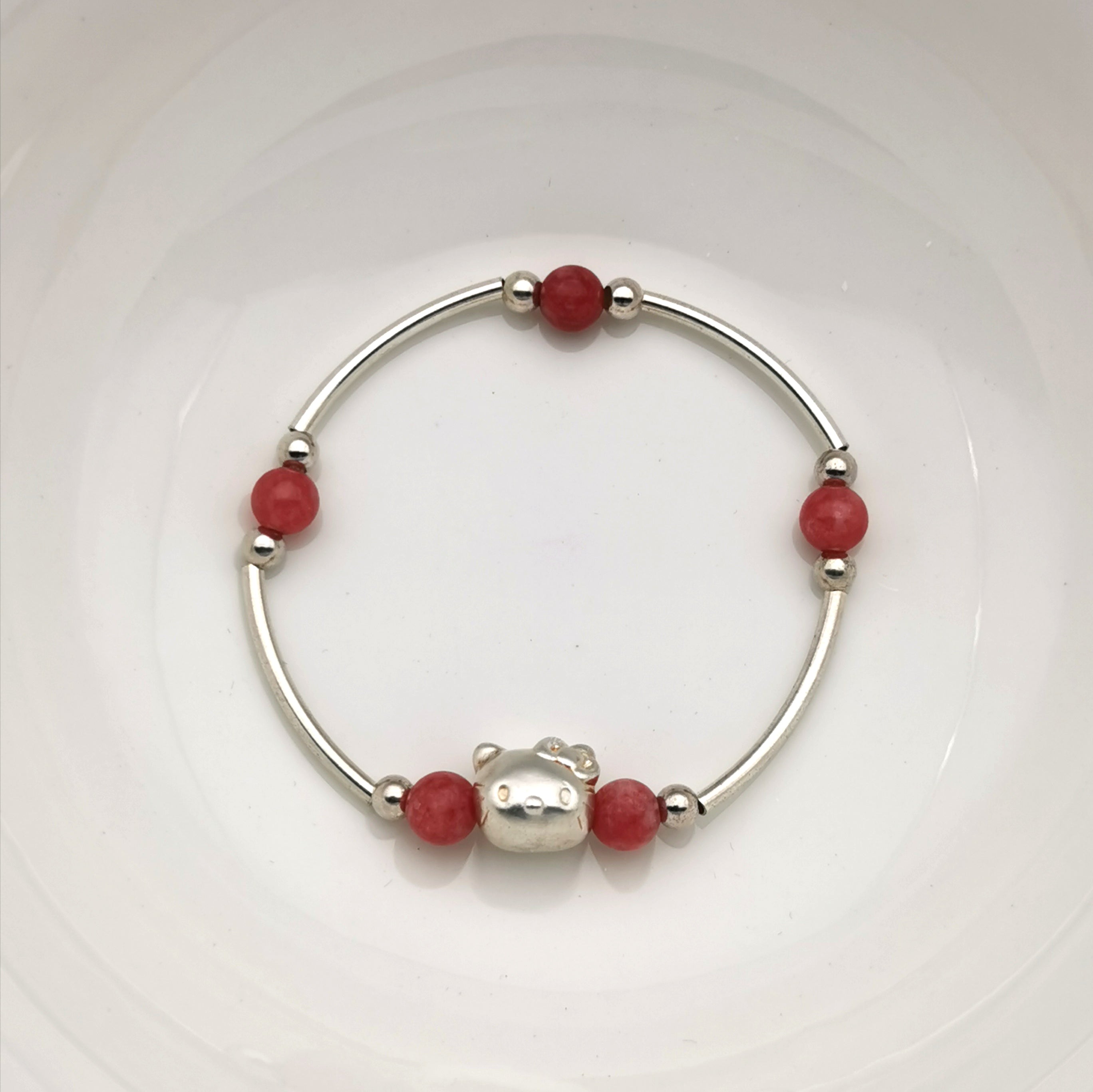Handmade cute 3D s999 silver with Rhodochrosite stretch brelect