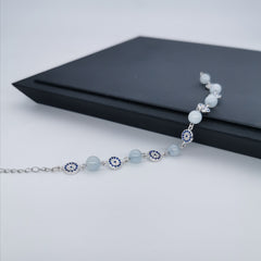 Handmade sterling silver evil eye with aquamarine adjustable bracelet
