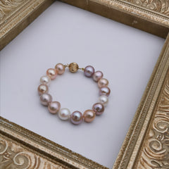 18ct gold with 10.5-11.5mm freshwater multi colour pearl bracelet