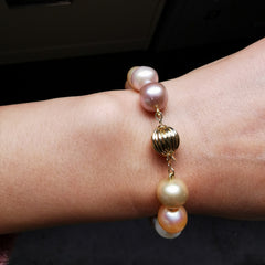 18ct gold with 10.5-11.5mm freshwater multi colour pearl bracelet