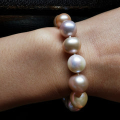 18ct gold with 10.5-11.5mm freshwater multi colour pearl bracelet