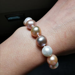 18ct gold with 10.5-11.5mm freshwater multi colour pearl bracelet