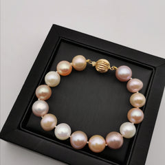 18ct gold with 10.5-11.5mm freshwater multi colour pearl bracelet