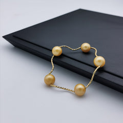 Sterling silver gold rhodium plated with gold colour freshwater pearl strech bracelet