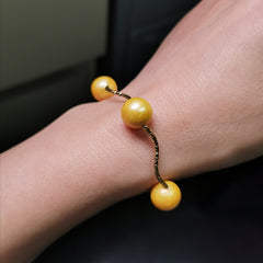 Sterling silver gold rhodium plated with gold colour freshwater pearl strech bracelet
