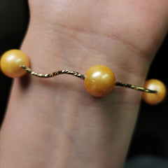 Sterling silver gold rhodium plated with gold colour freshwater pearl strech bracelet