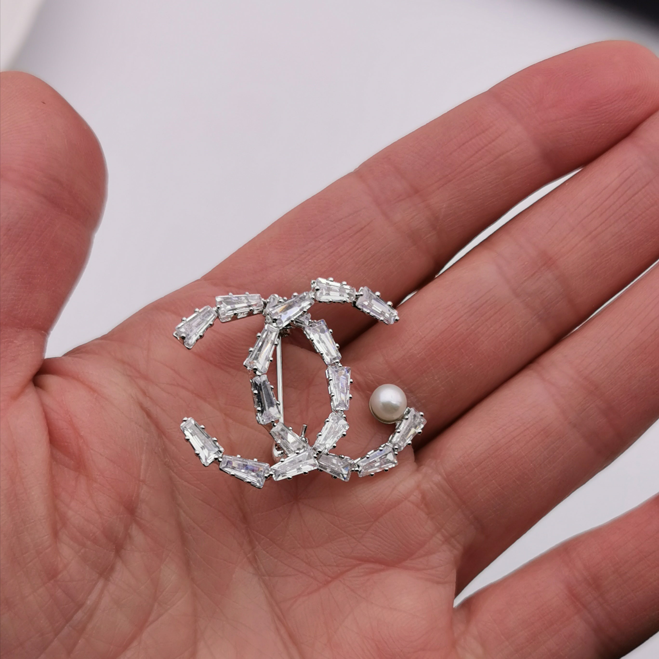 Letter X freshwater pearl brooch