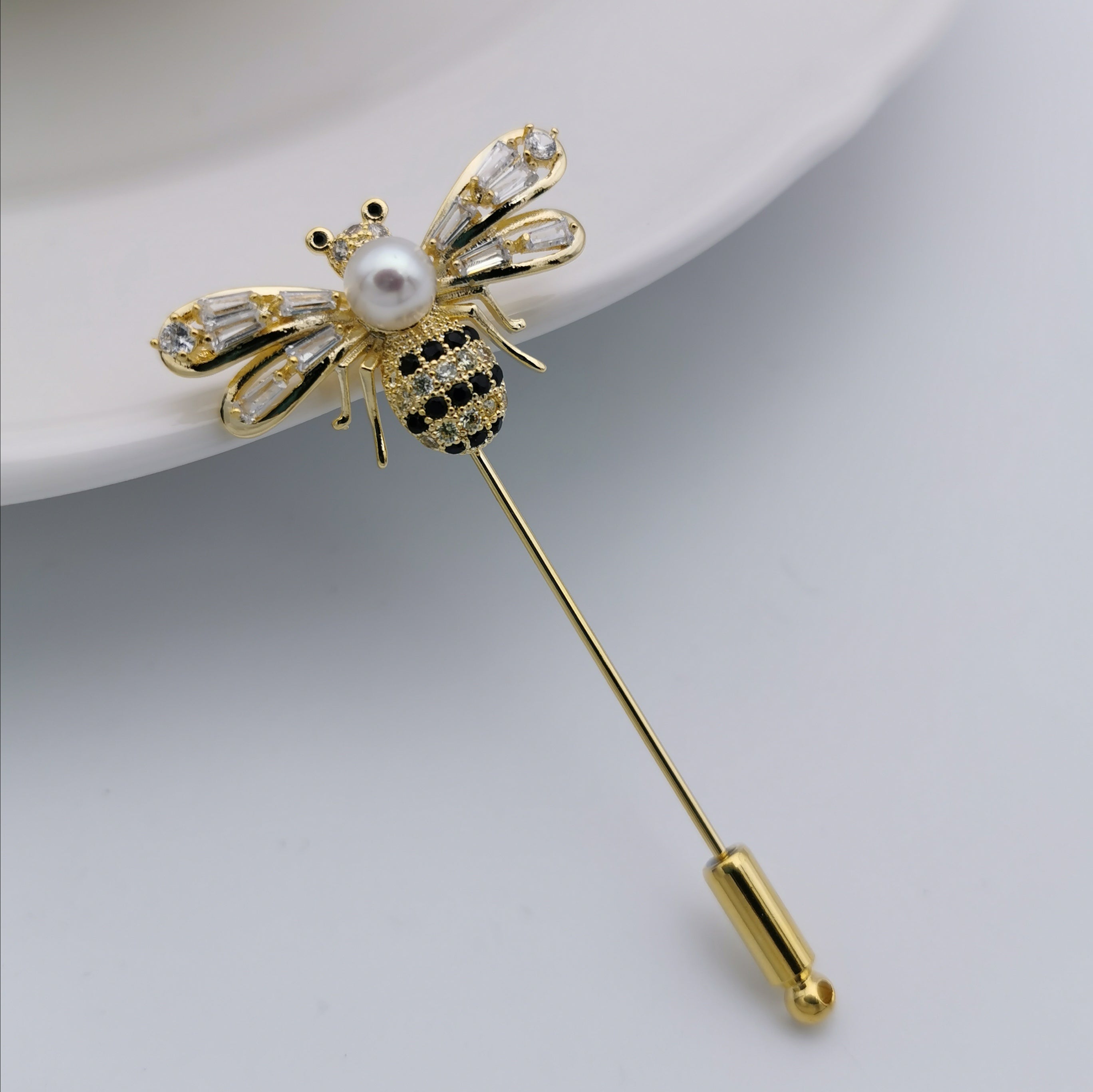 Freshwater pearl bee brooch