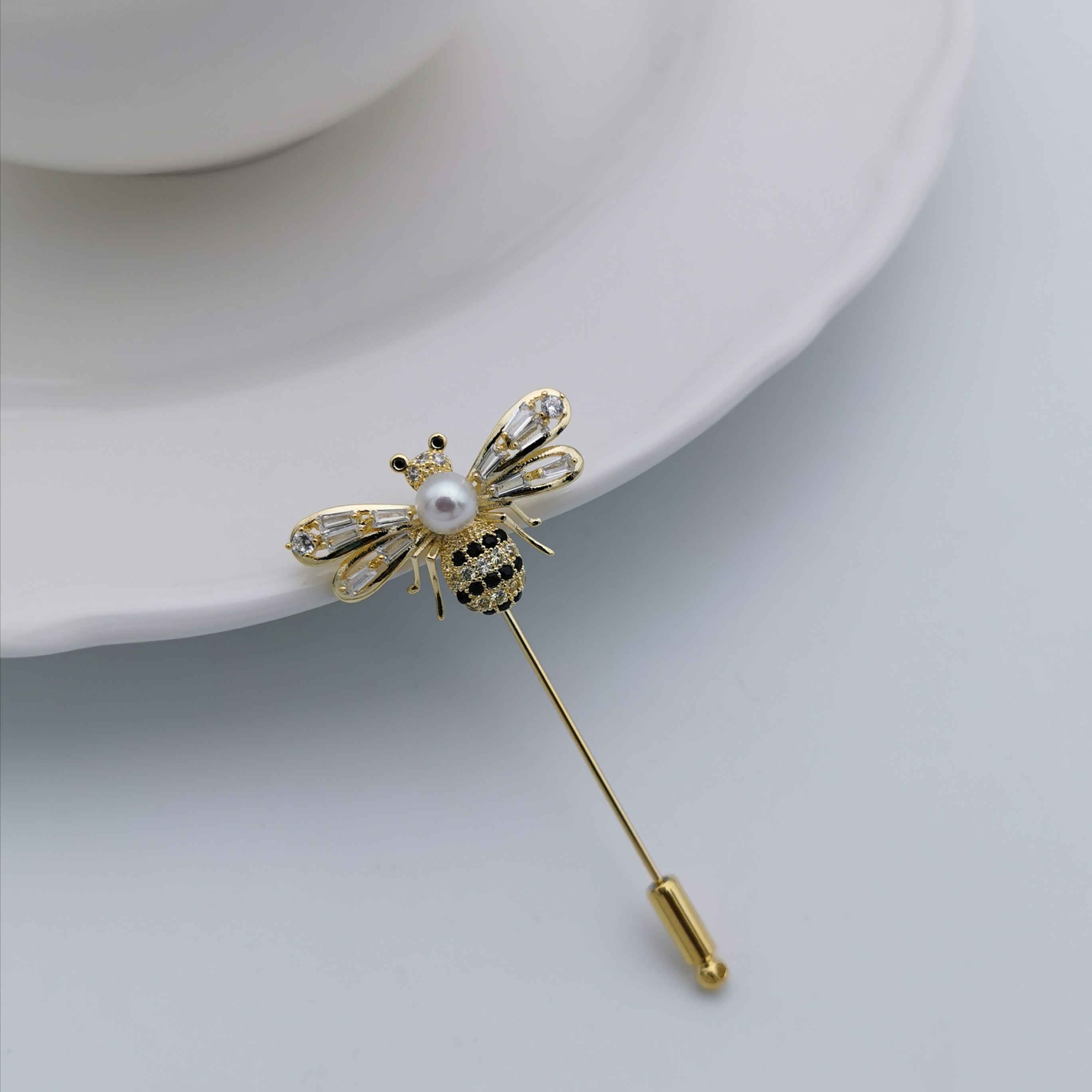 Freshwater pearl bee brooch