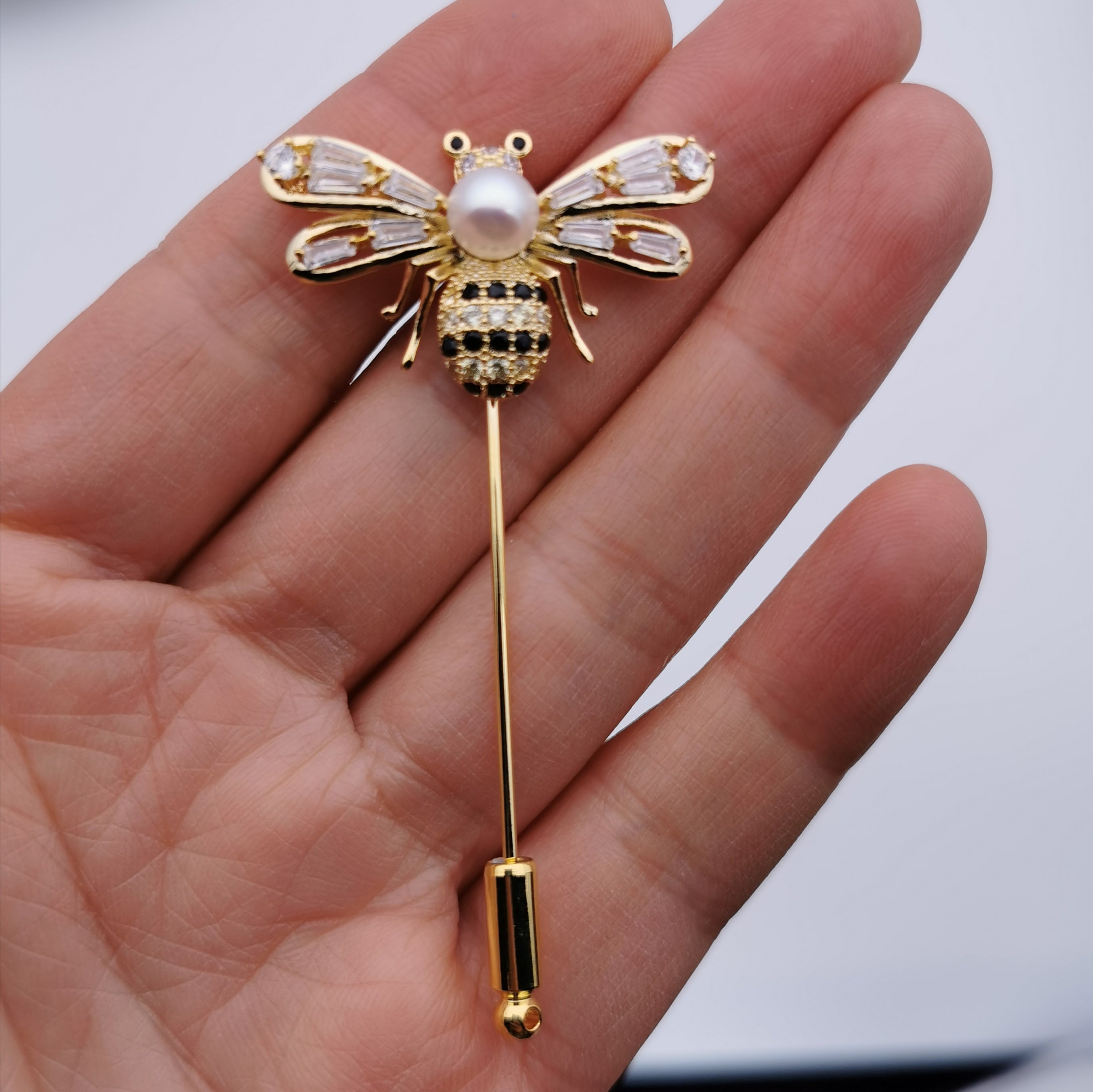 Freshwater pearl bee brooch