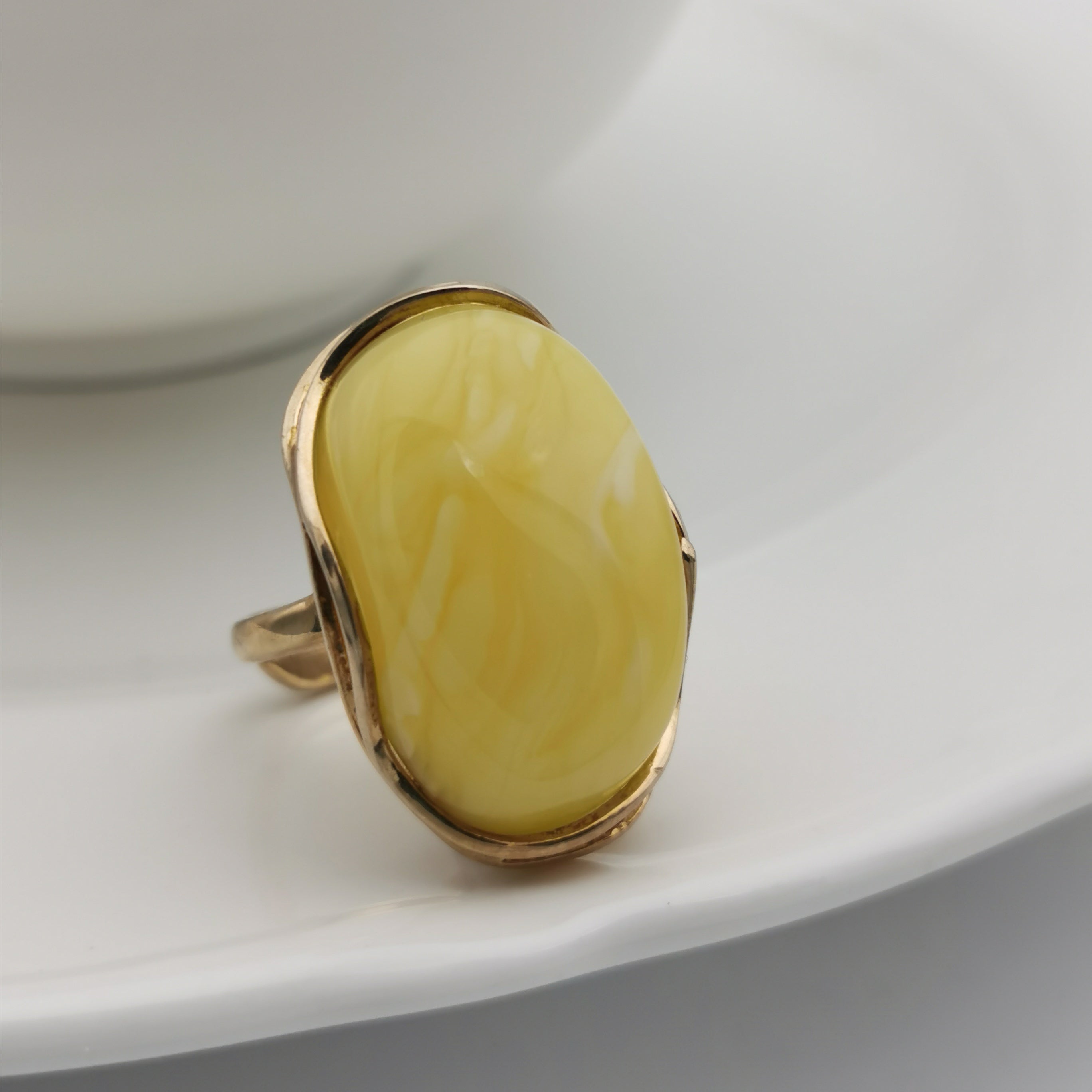 18ct gold plated sterling silver  Baltic Amber Chunky Ring