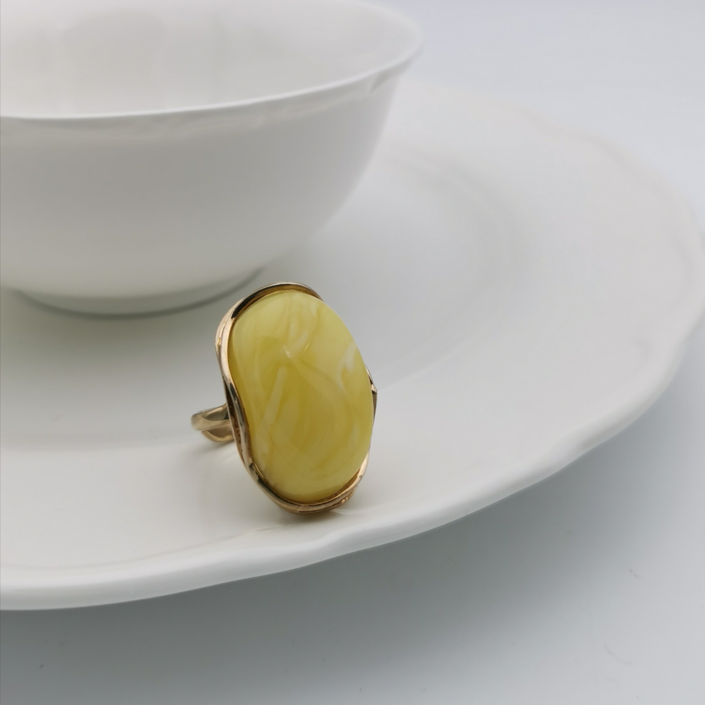 18ct gold plated sterling silver  Baltic Amber Chunky Ring