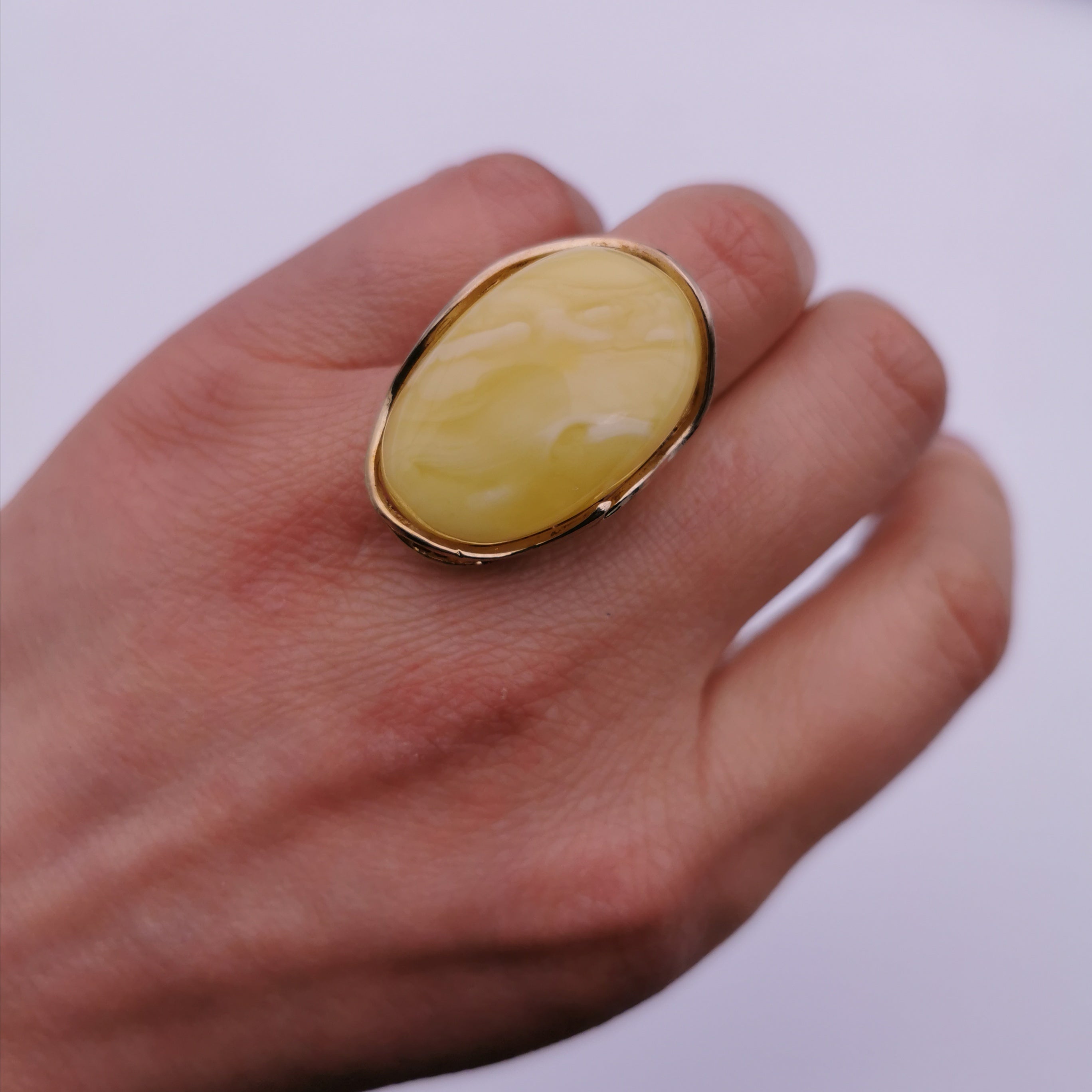 18ct gold plated sterling silver  Baltic Amber Chunky Ring