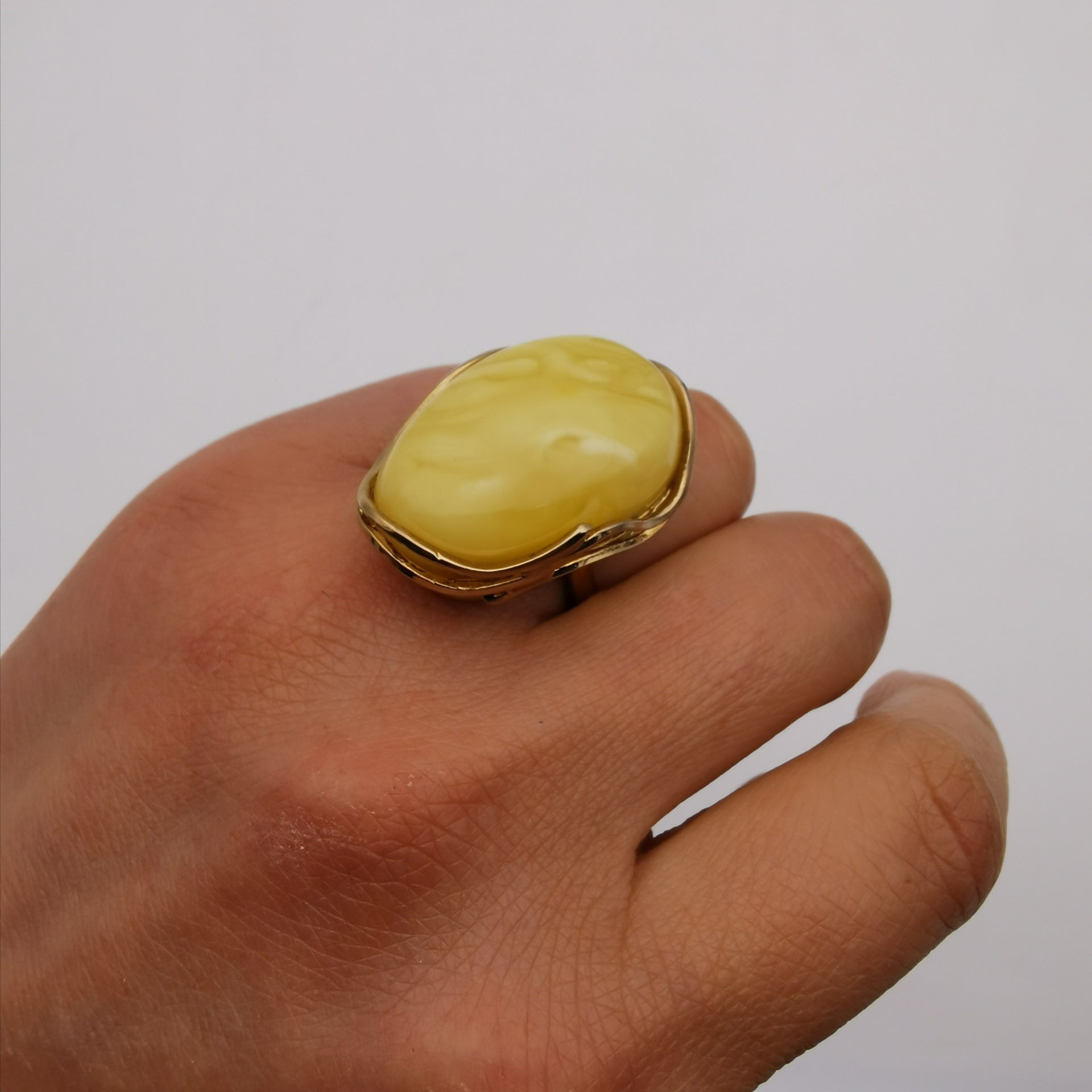 18ct gold plated sterling silver  Baltic Amber Chunky Ring