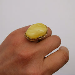 18ct gold plated sterling silver  Baltic Amber Chunky Ring