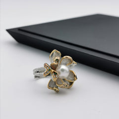 Italy sterling silver setting with freshwater pearl ring