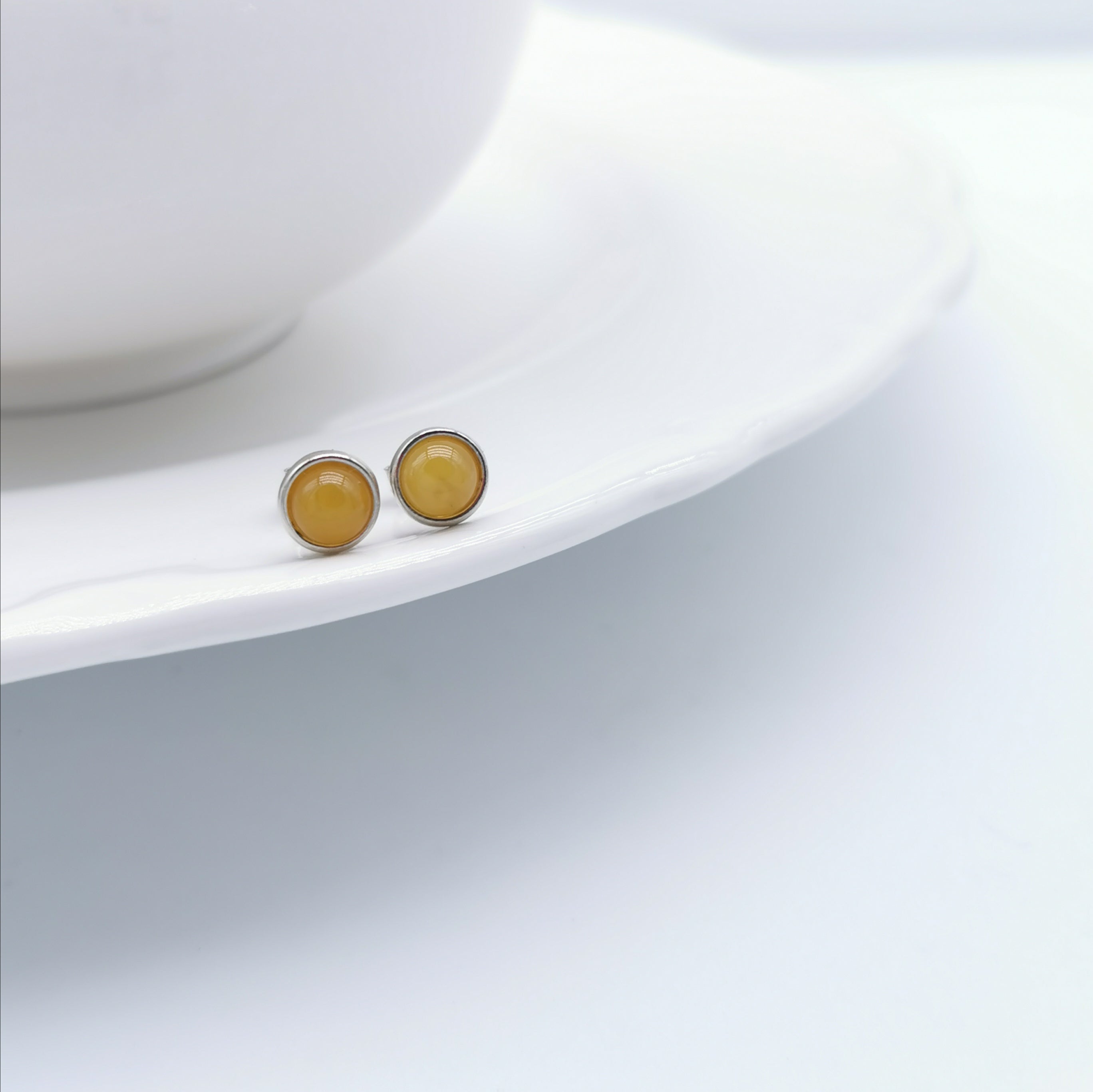 7.8mm Baltic Amber sterling silver stud earring