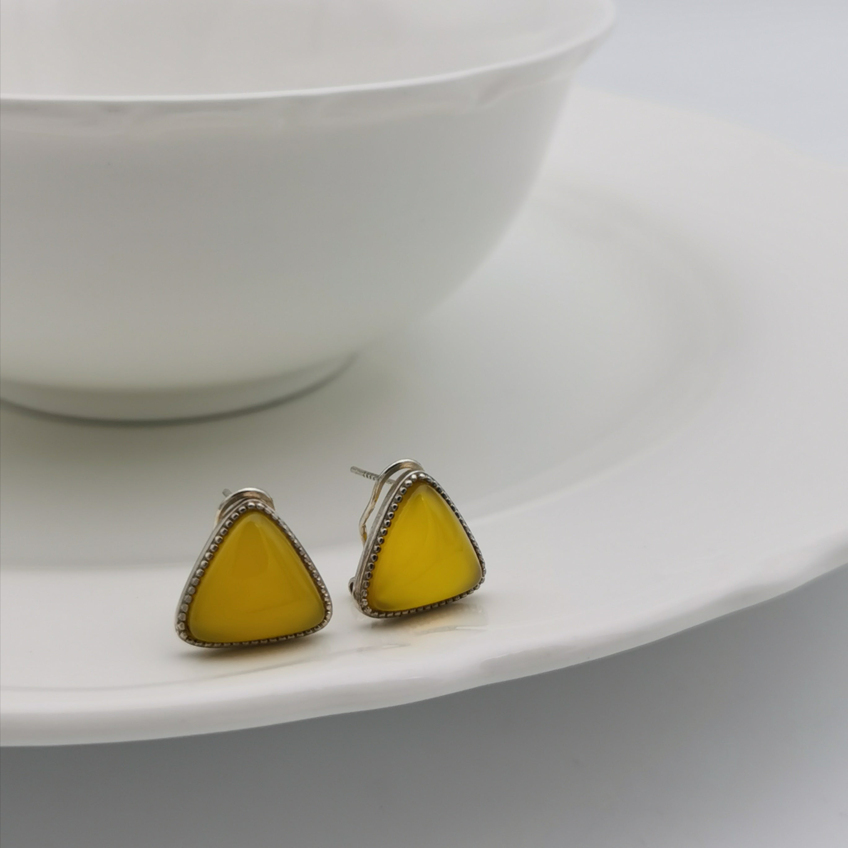 S925 yellow chalcedony stud earring
