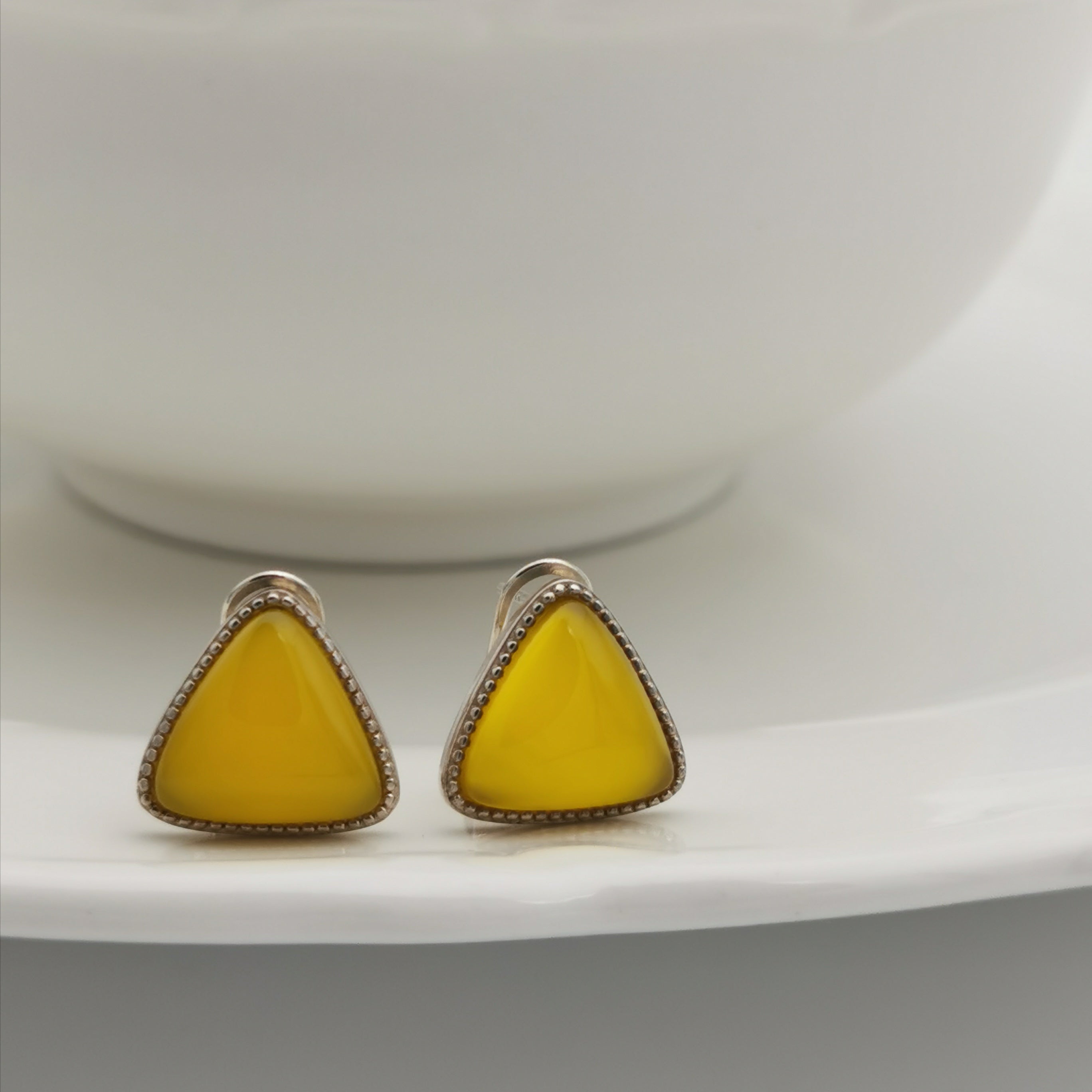 S925 yellow chalcedony stud earring