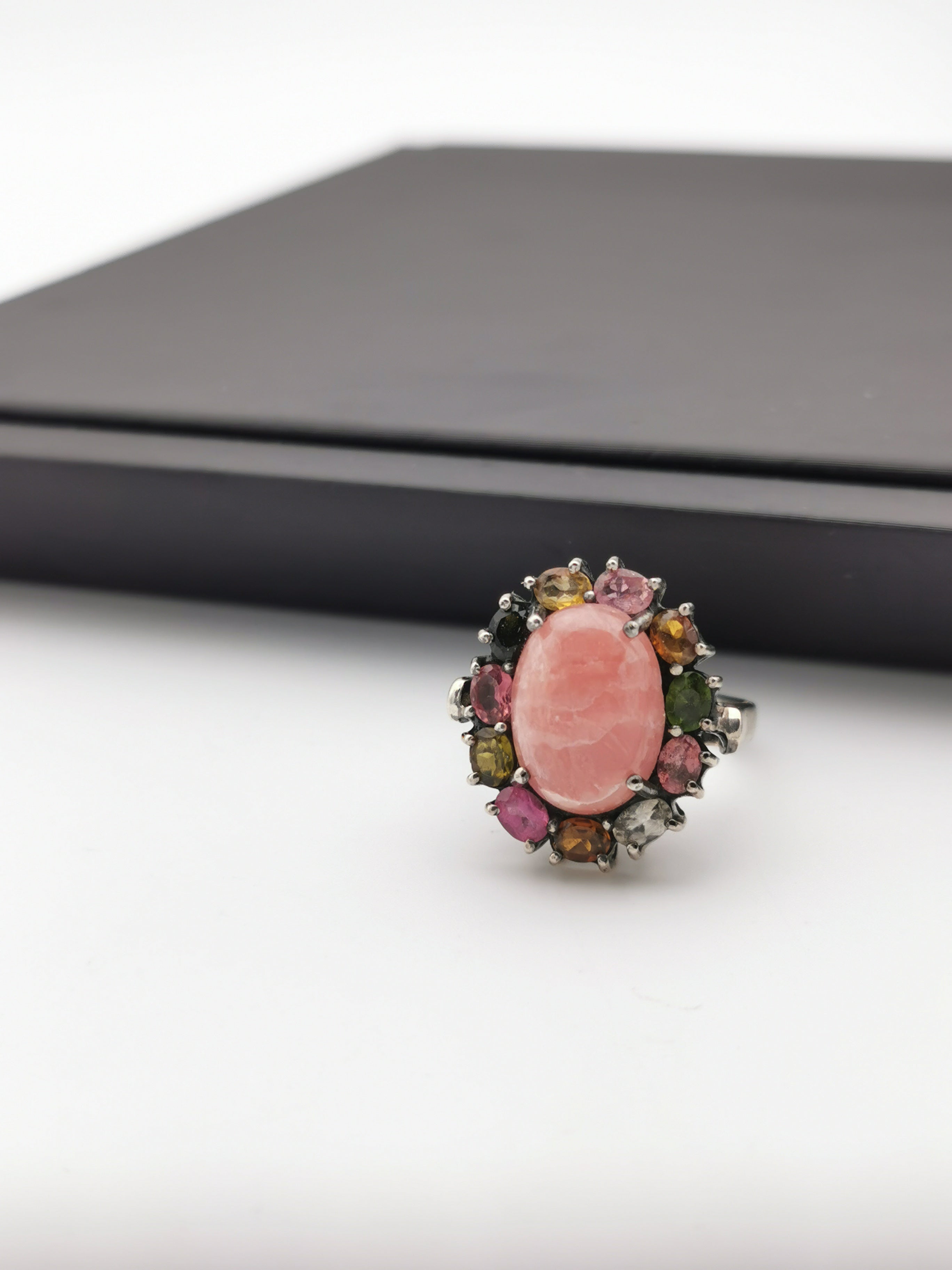 Sterling silver with rhodochrosite tourmaline ring