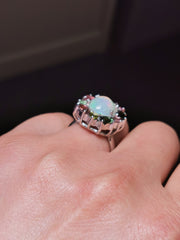 Sterling silver with Ethiopian opal and tourmaline ring
