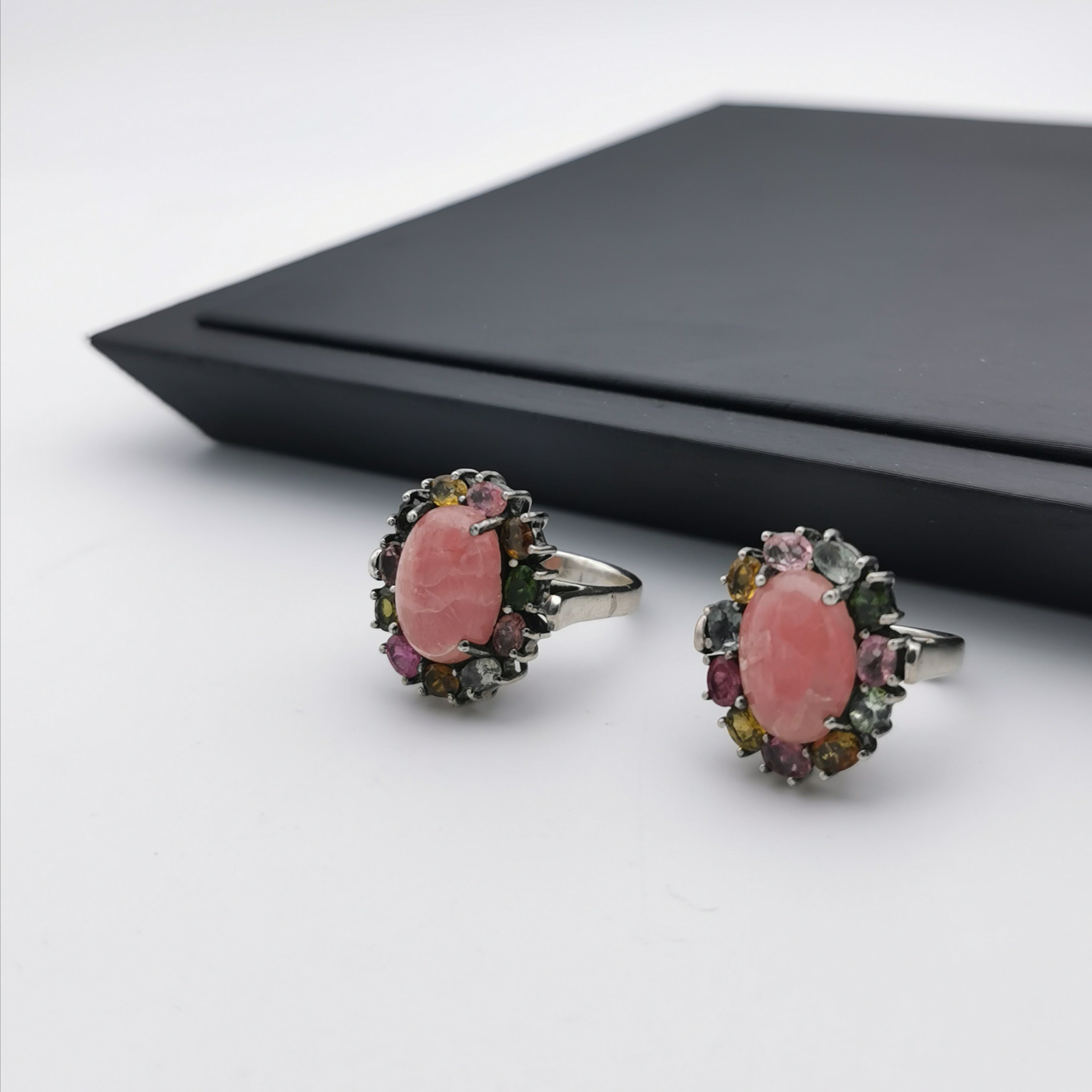Sterling silver with rhodochrosite tourmaline ring