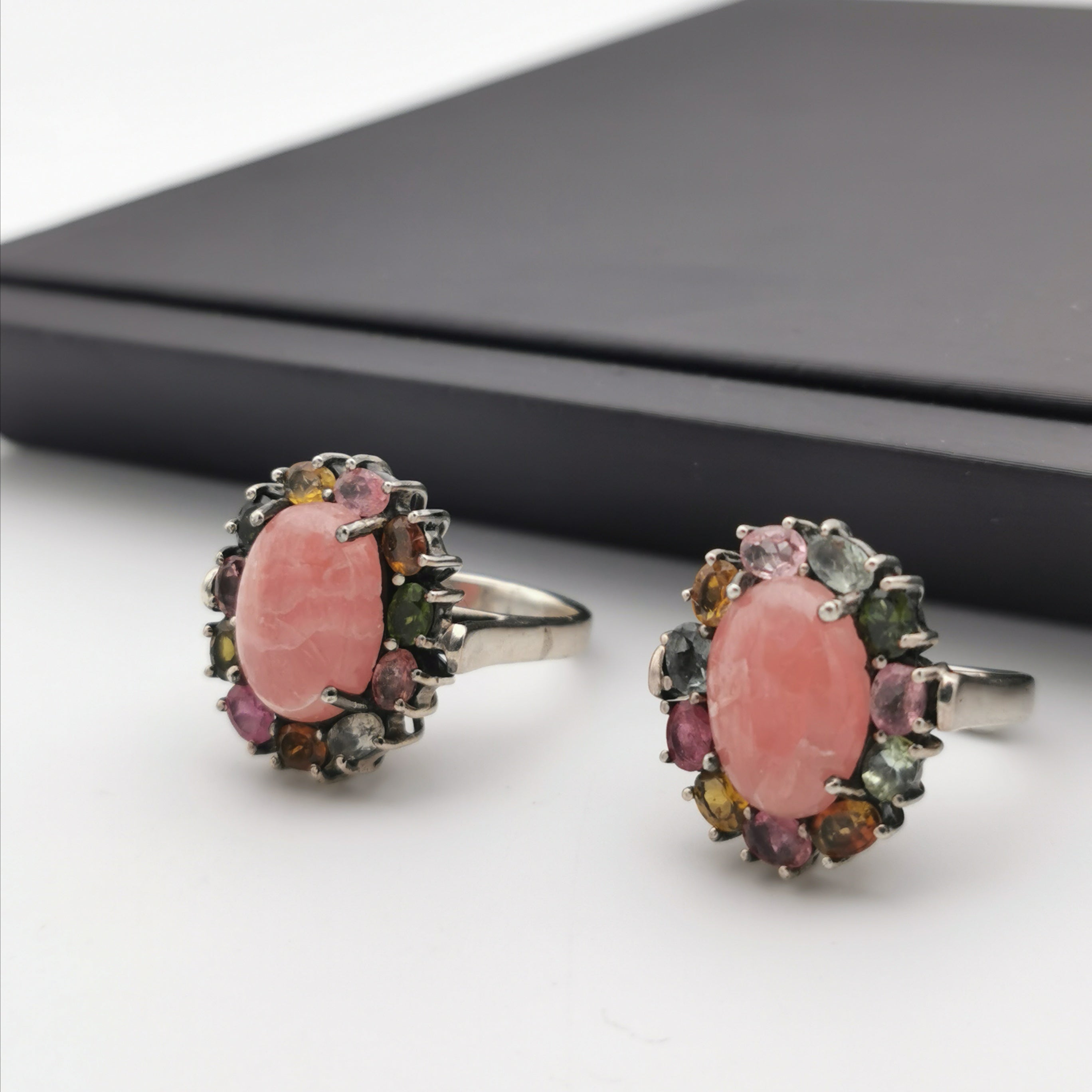 Sterling silver with rhodochrosite tourmaline ring