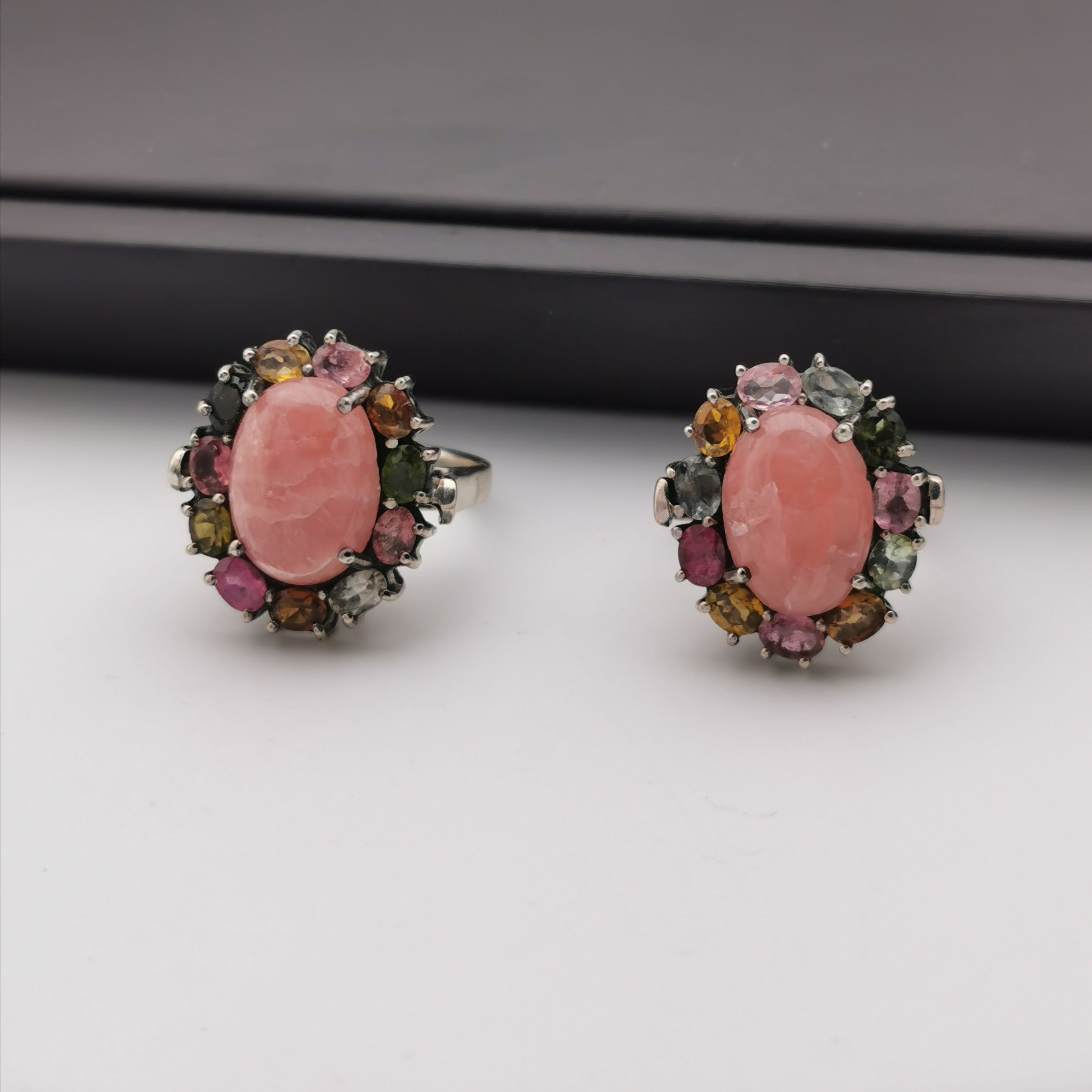 Sterling silver with rhodochrosite tourmaline ring