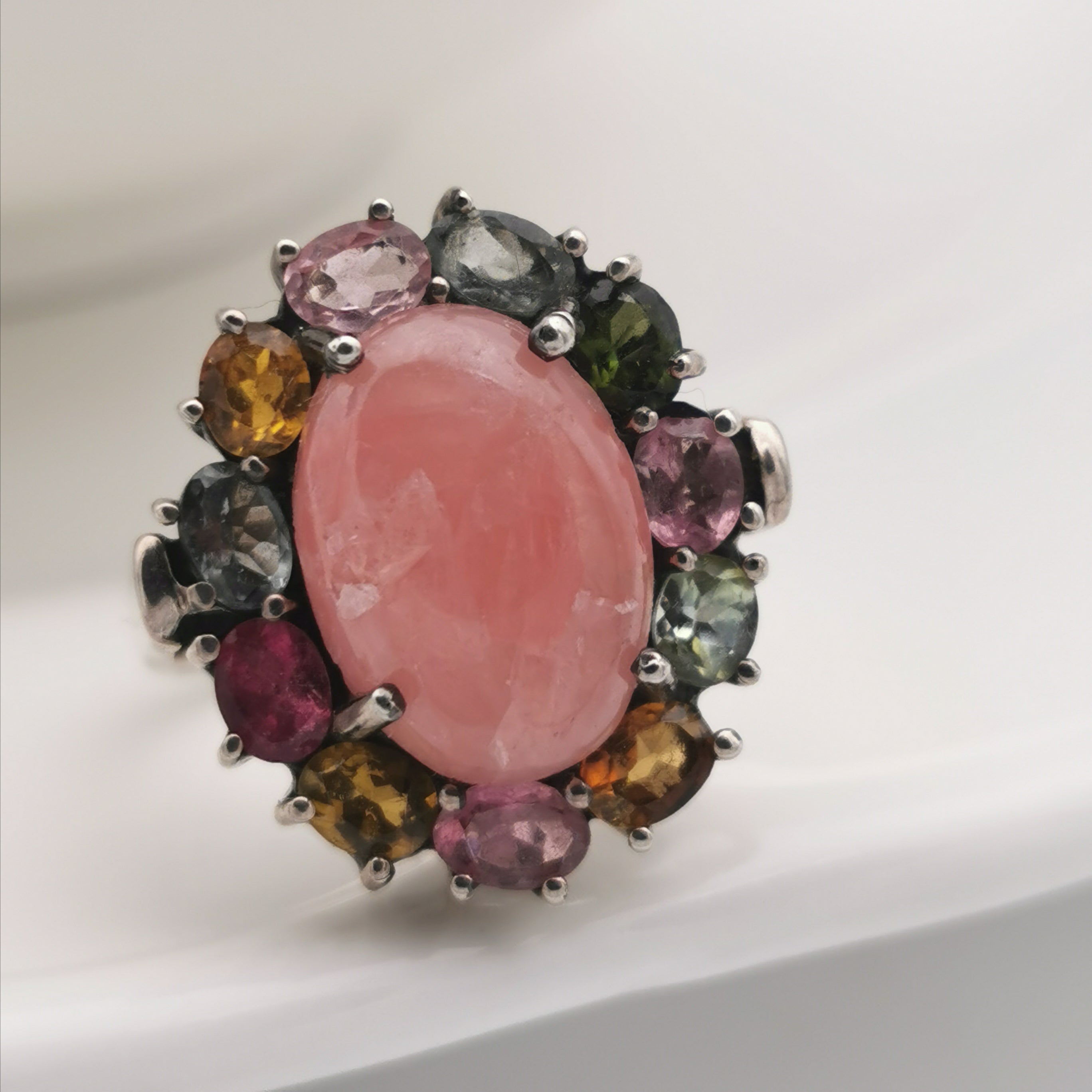 Sterling silver with rhodochrosite tourmaline ring