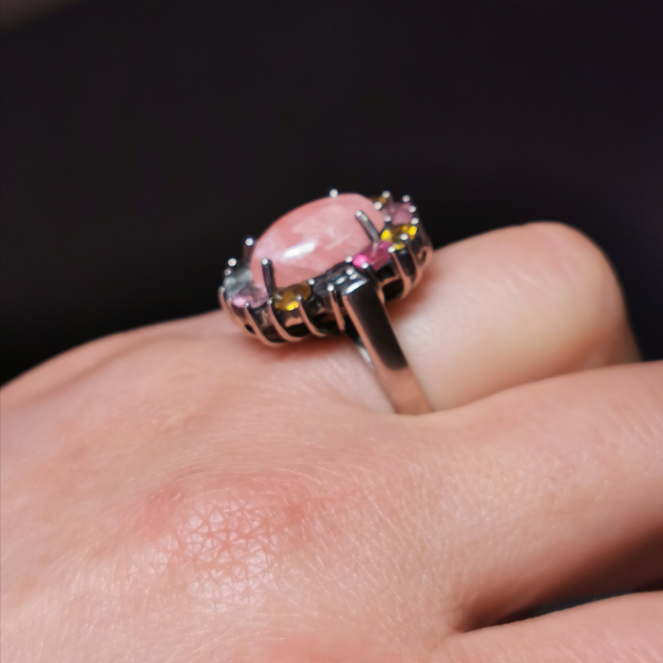 Sterling silver with rhodochrosite tourmaline ring