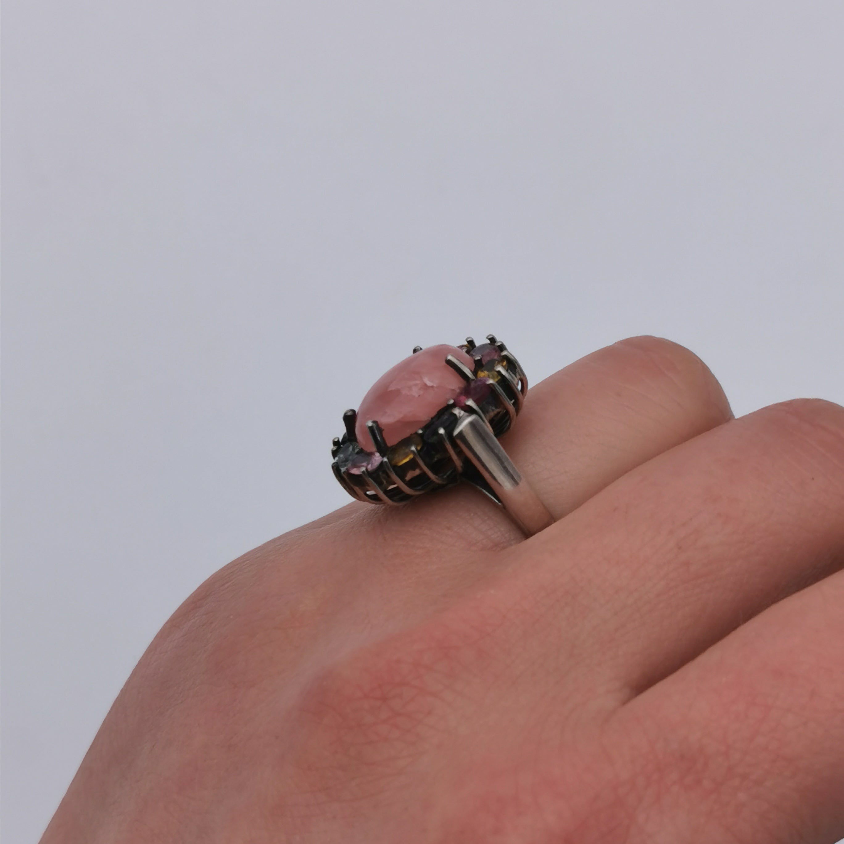 Sterling silver with rhodochrosite tourmaline ring